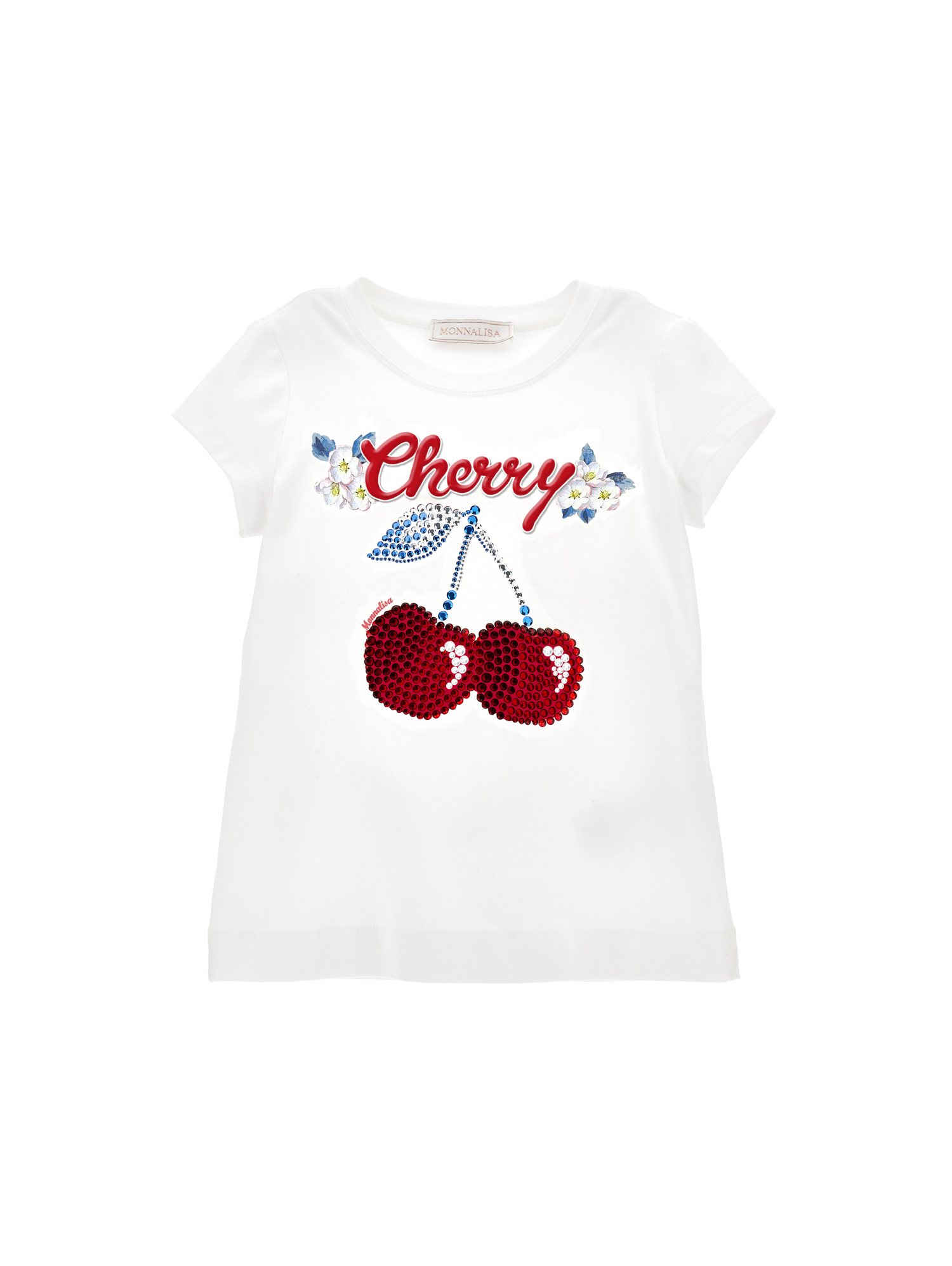 Monnalisa Kids'   Cherry Embroidery Cotton T-shirt In White