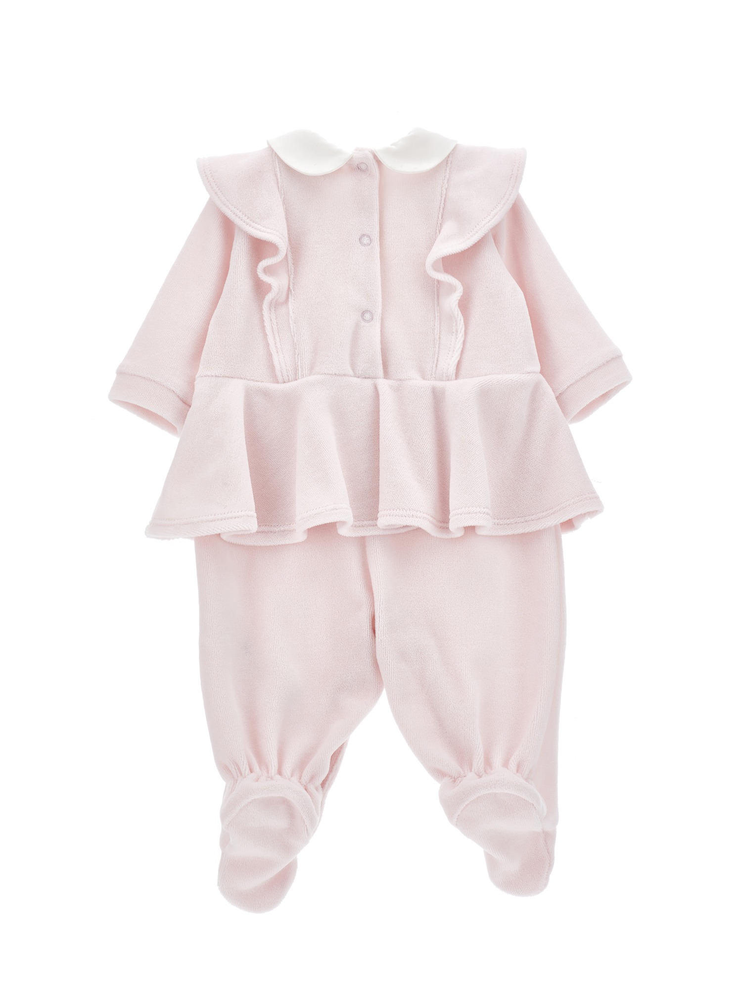 Monnalisa Chenille Playsuit With Plastron In Cream + Pink