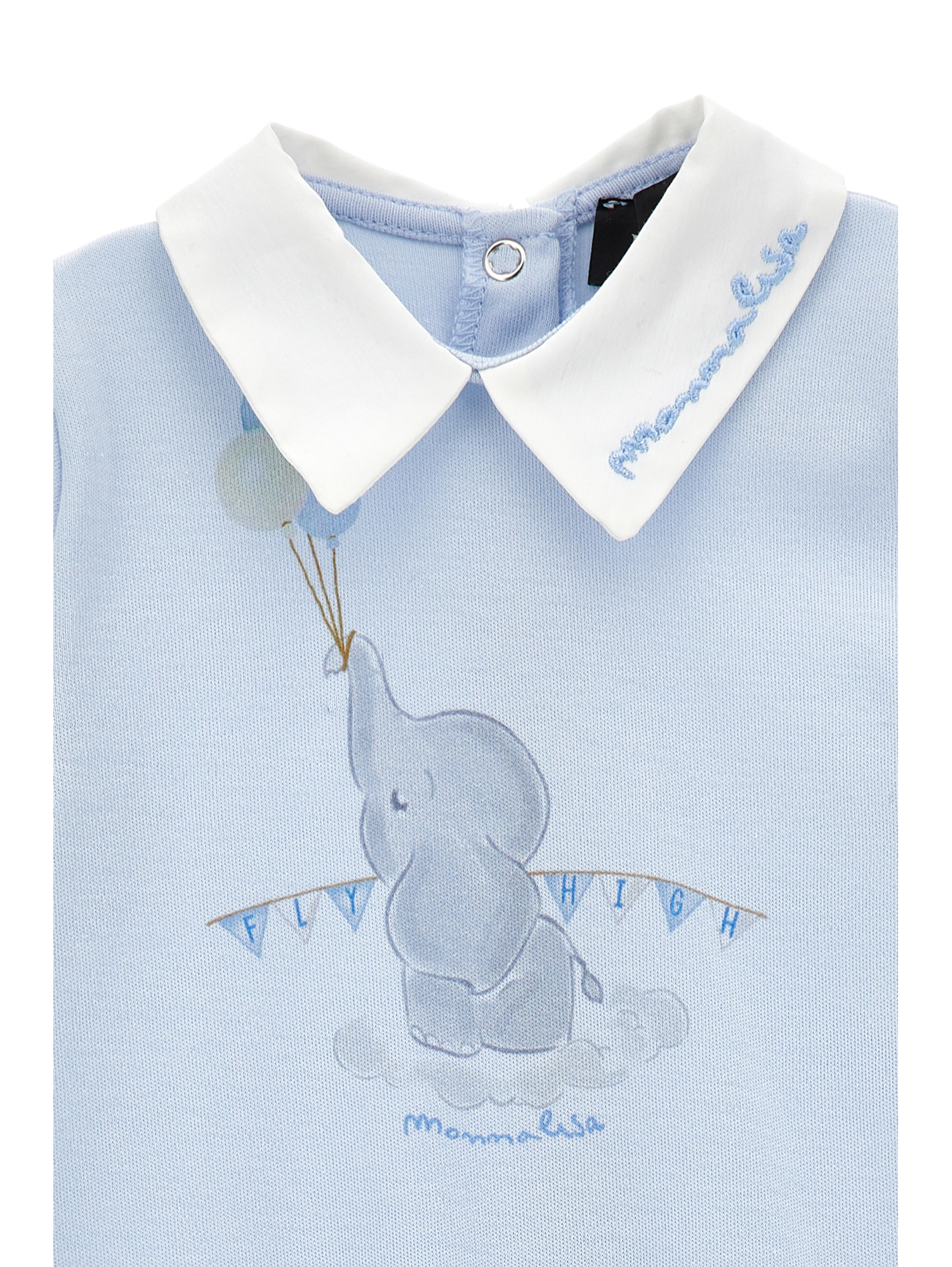 Monnalisa Cotton Playsuit With Embroidered Collar In Cloud + Cream