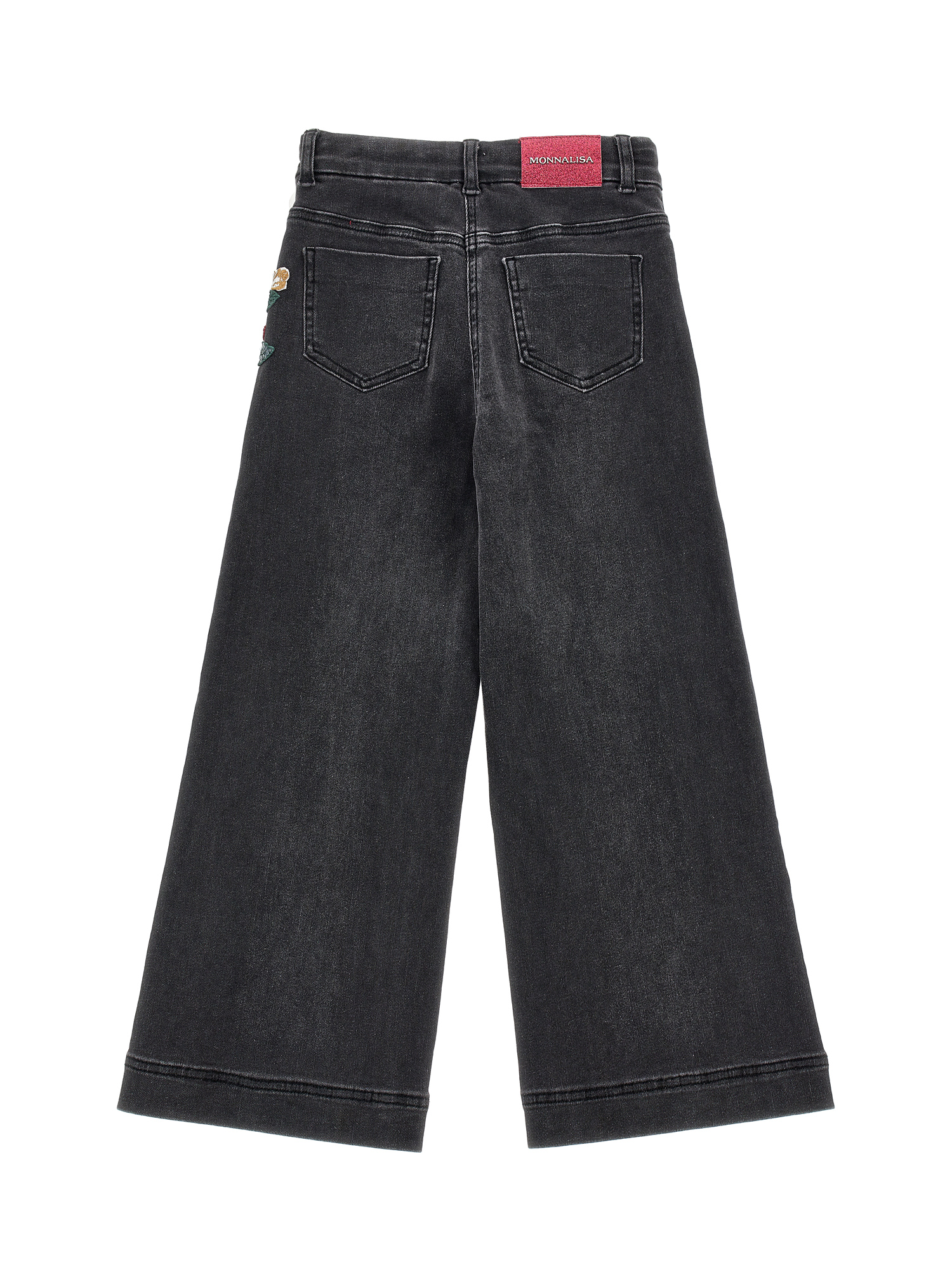 Monnalisa Embroidered Denim Trousers In Black
