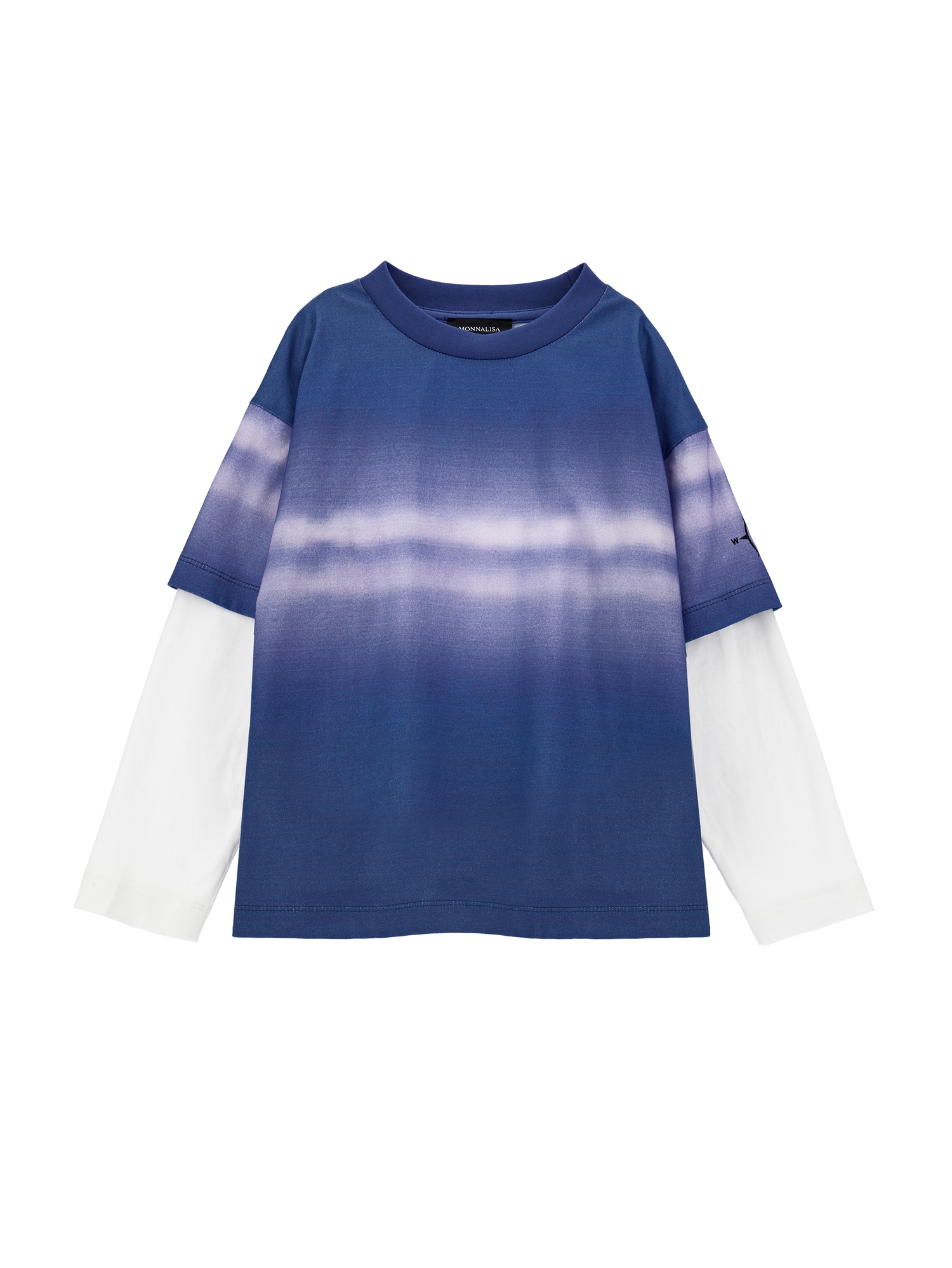 Monnalisa Kids'   Double Sleeve Graduated T-shirt In Blue + Cream