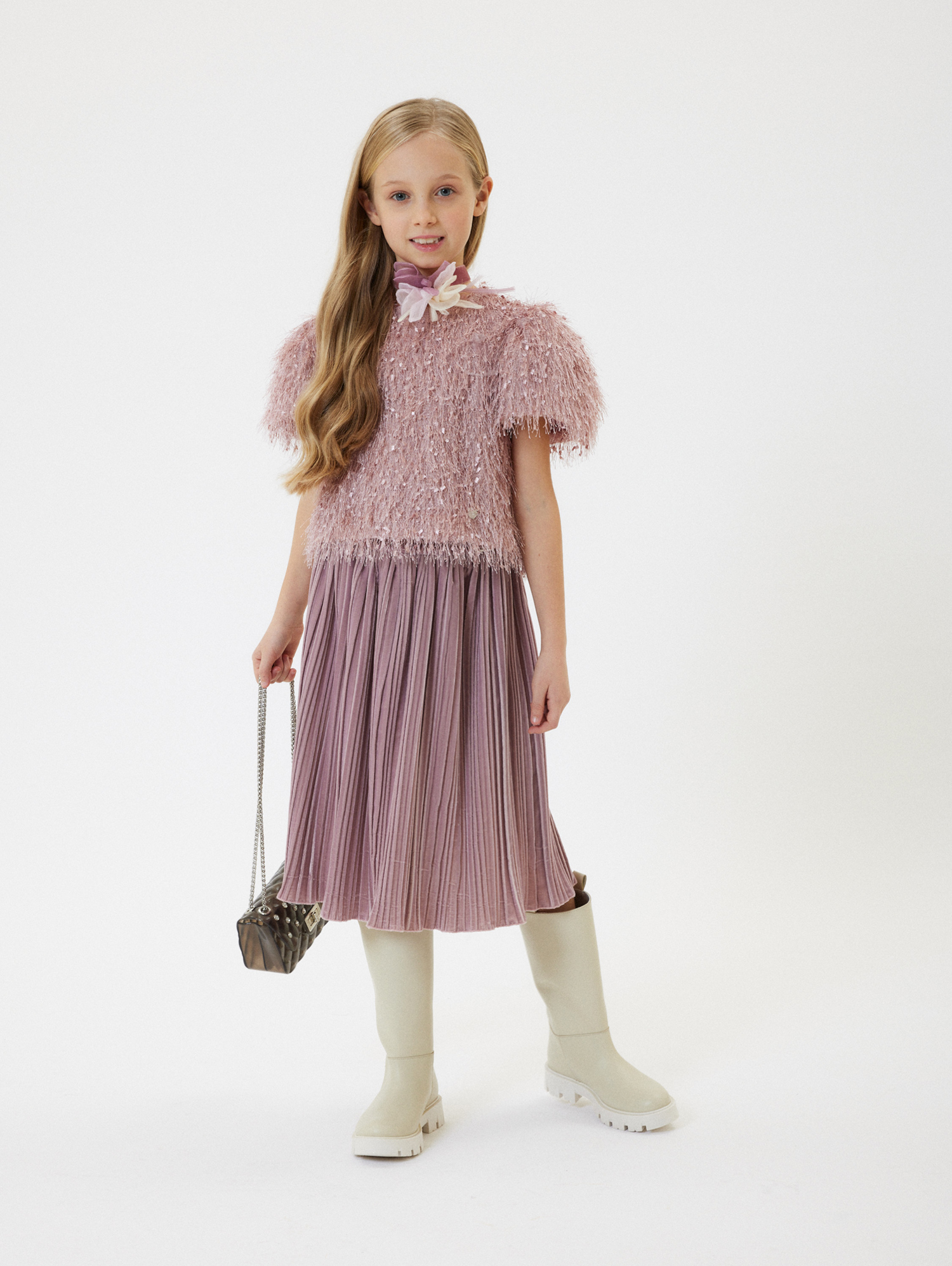 Monnalisa Sheepskin Lining Leather Boots In Ecru