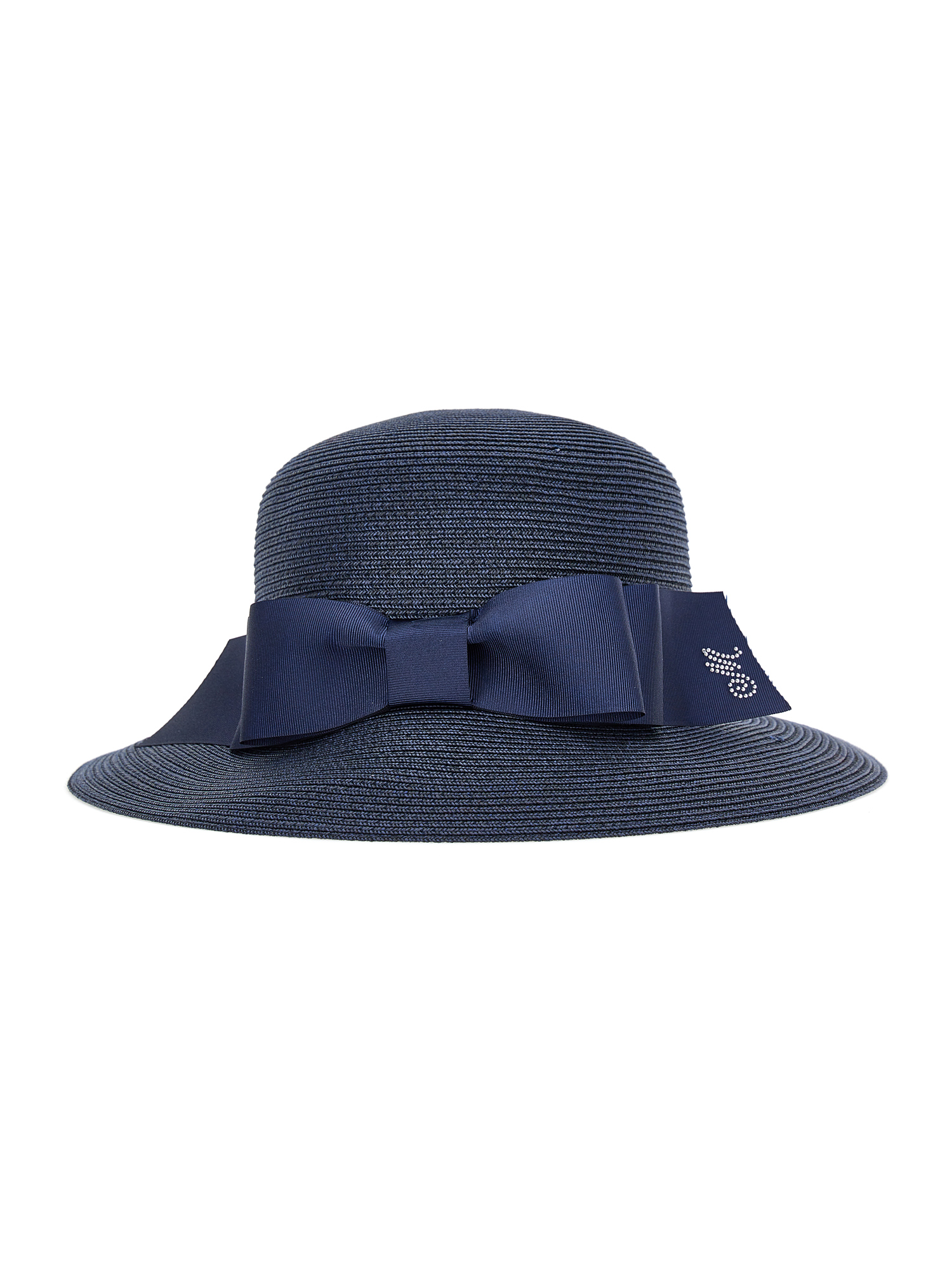 Monnalisa Raffia Hat With Ribbon In Navy Blue