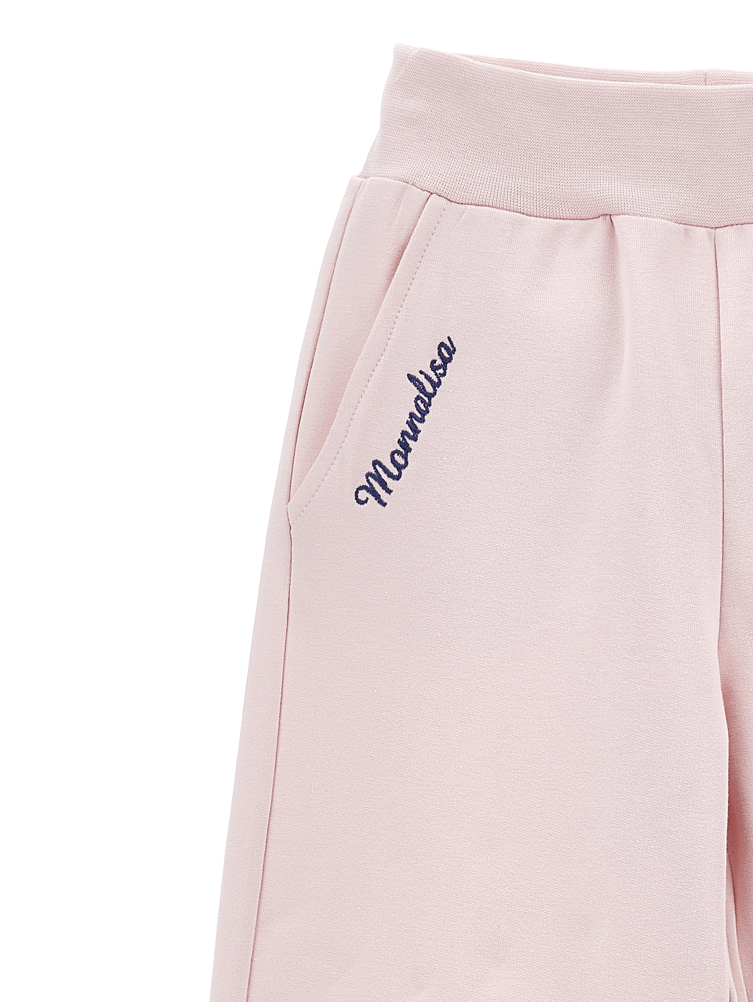 Monnalisa Embroidered Fleece Palazzo Trousers In Onion Couture