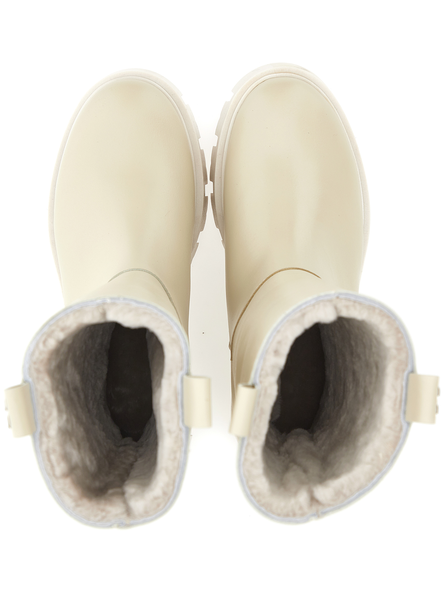 Monnalisa Sheepskin Lining Leather Boots In Ecru