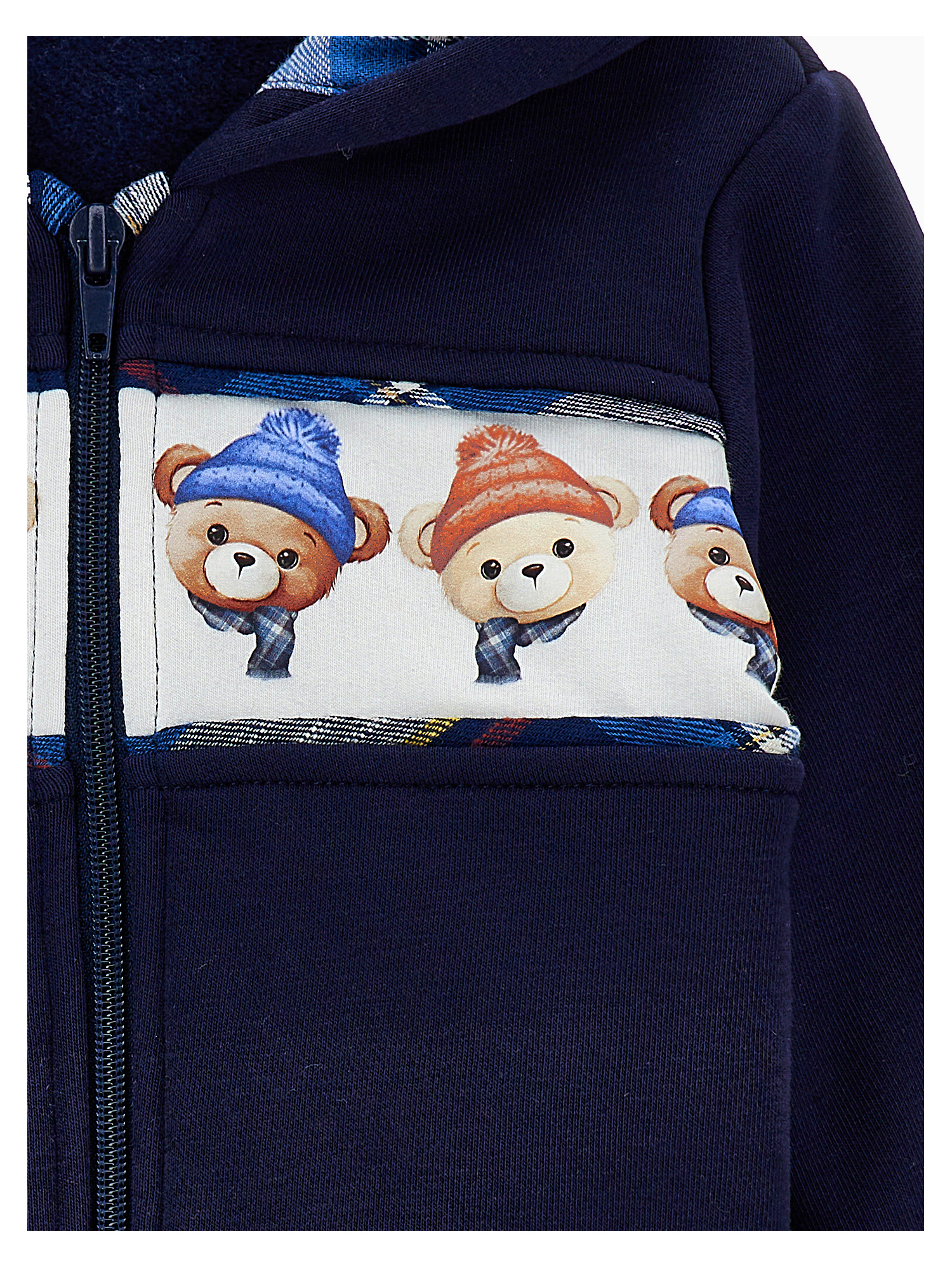 Monnalisa Two-tone Hoodie With Teddy Bears In Blue + Cream