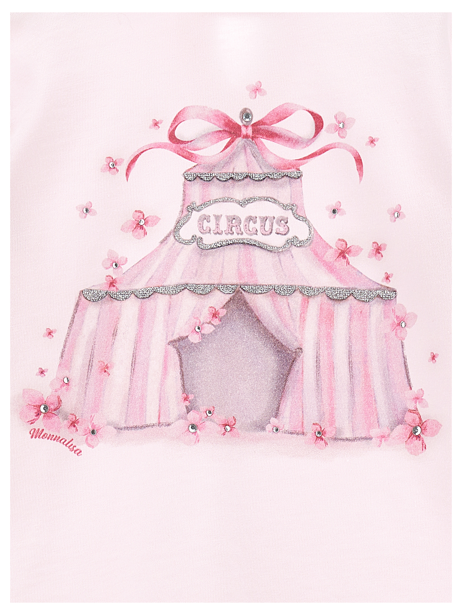 Monnalisa Cotton Jersey T-shirt With Rhinestones In Rosa Fairy Tale