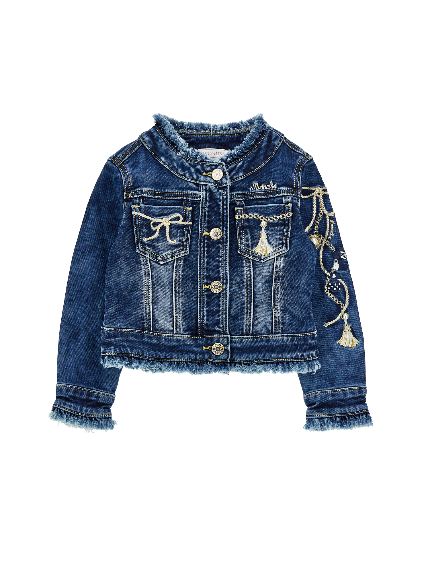 Monnalisa Kids'   Embroidered Denim Jacket In Blu Stone Denim