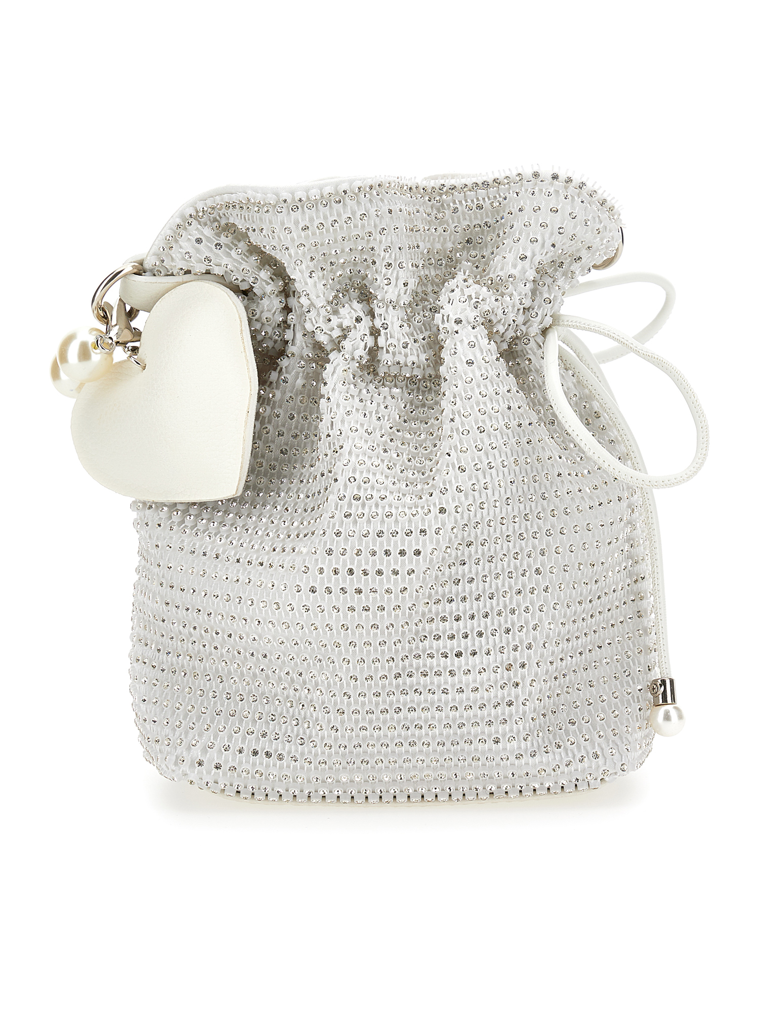 Shop Monnalisa Rhinestone Mesh Bag In Cream