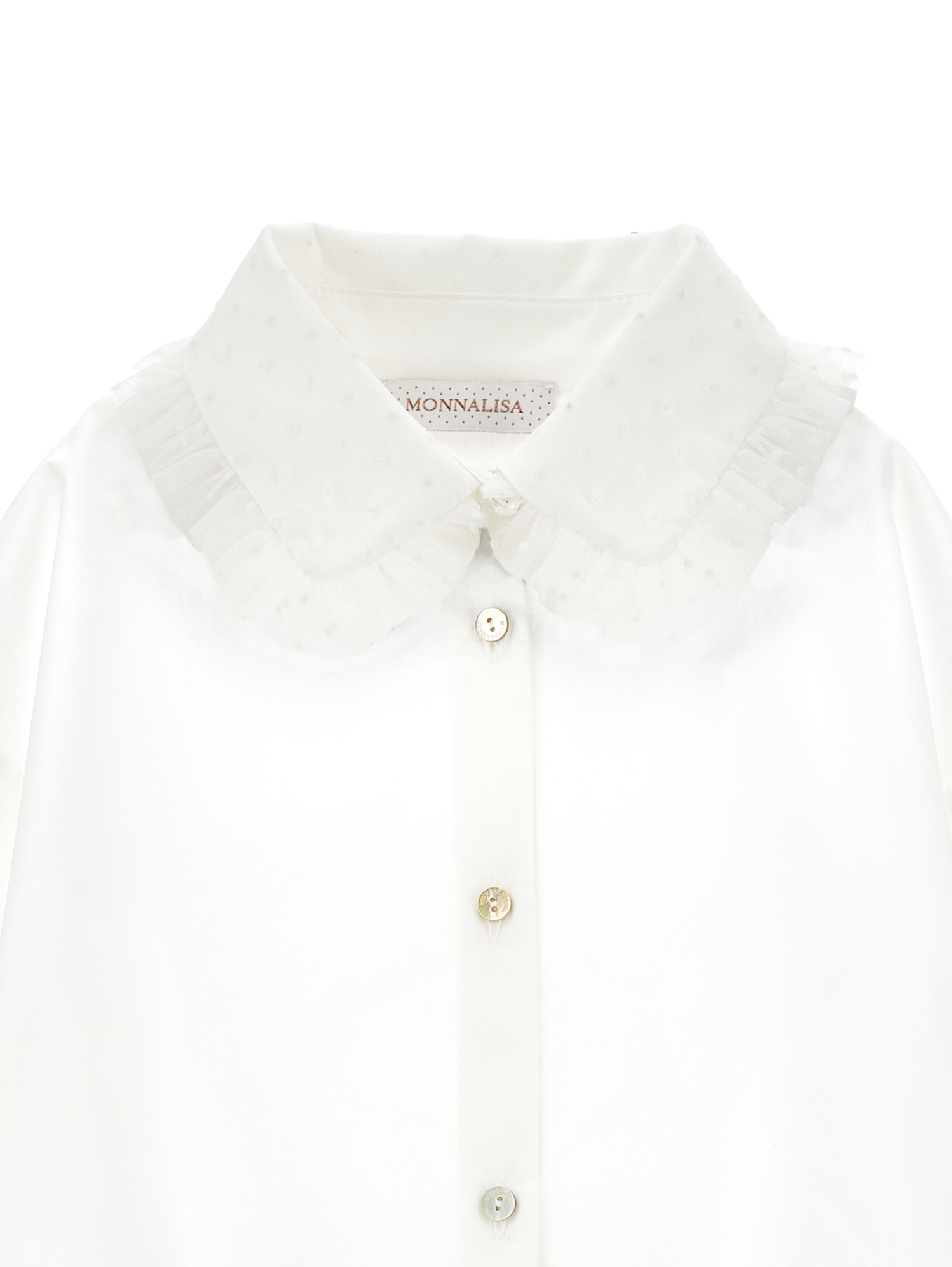 Shop Monnalisa Velvet Collar Cropped Shirt In Cream