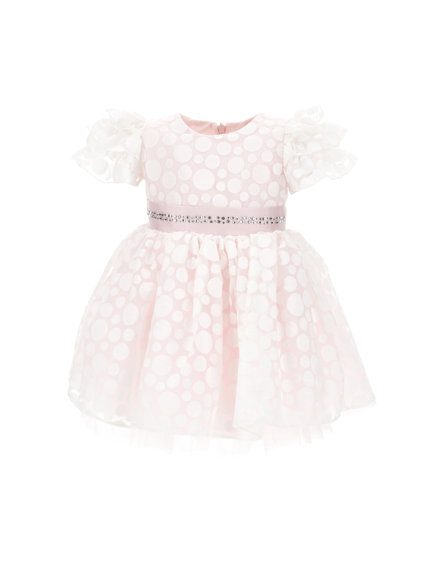 Shop Monnalisa Polka Dot Organza Dress In Cream + Pink