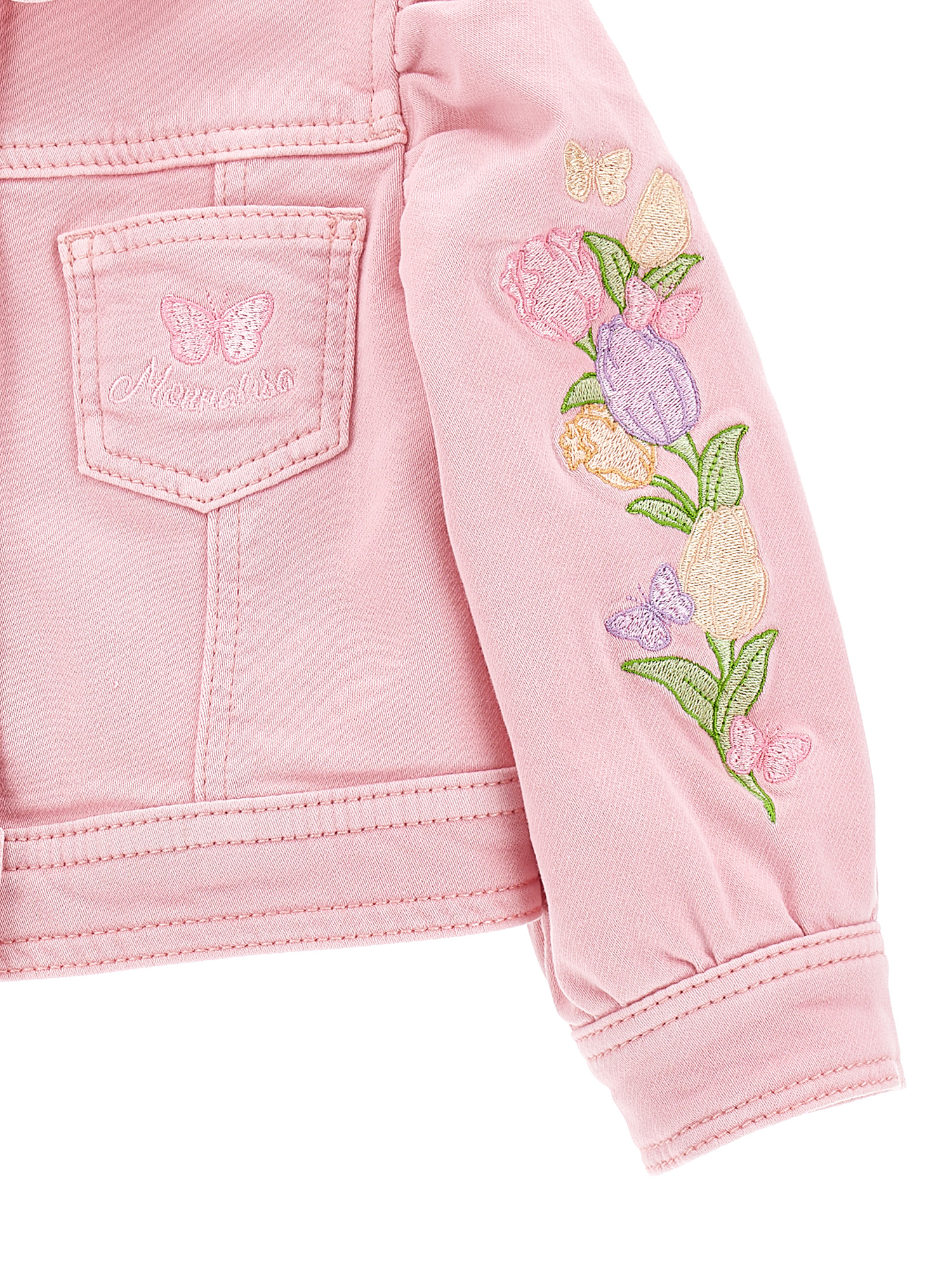 Shop Monnalisa Embroidered Denim Jacket In Rosa Fairy Tale