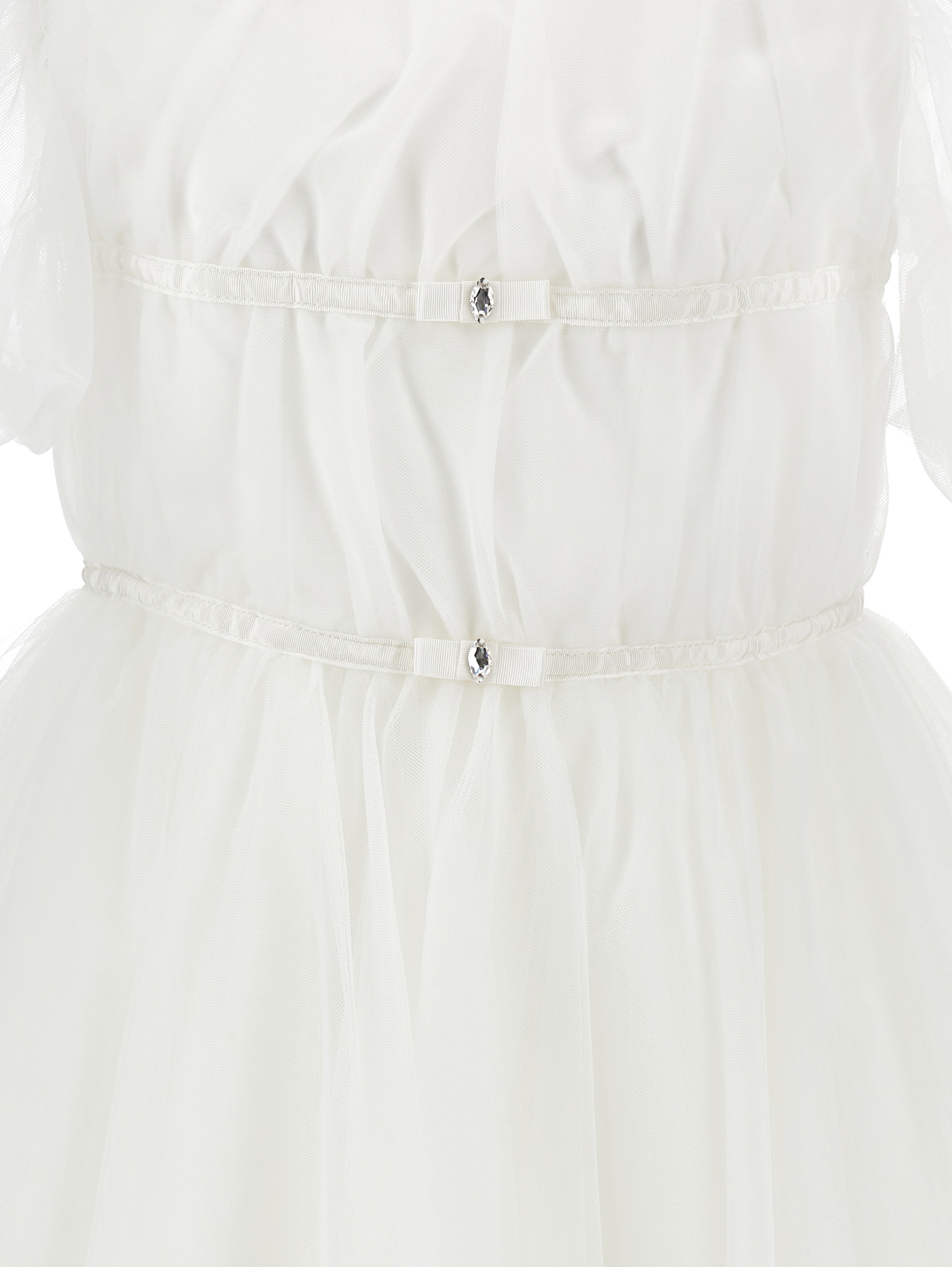 Shop Monnalisa Silk-touch Tulle Dress With Ribbons In Light Cream
