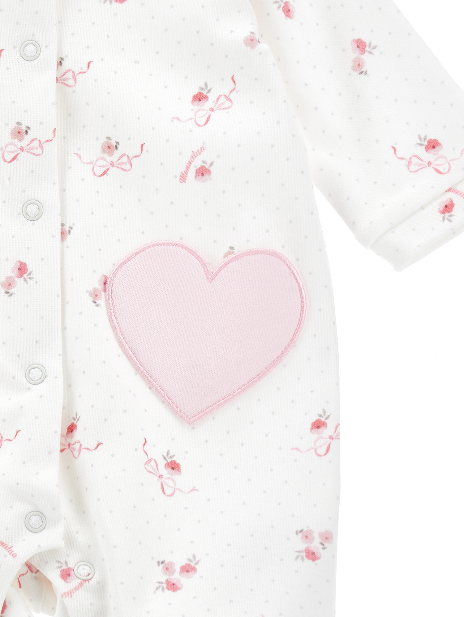 Monnalisa Cotton Printed-all-in-one (1-9 Months) In Cream + Pink