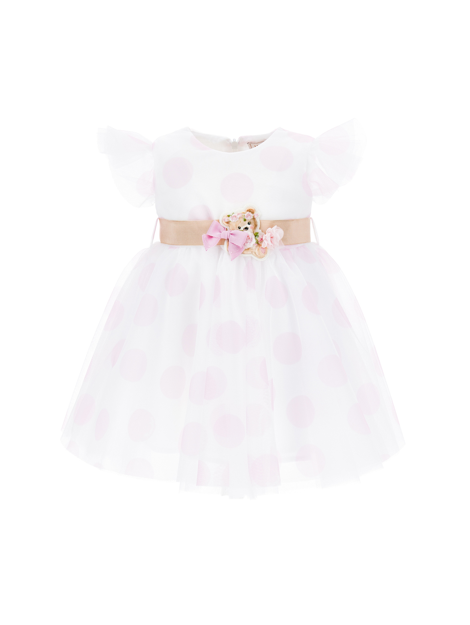 Shop Monnalisa Maxi Polka Dot Tulle Dress In White + Rosa Fairytale