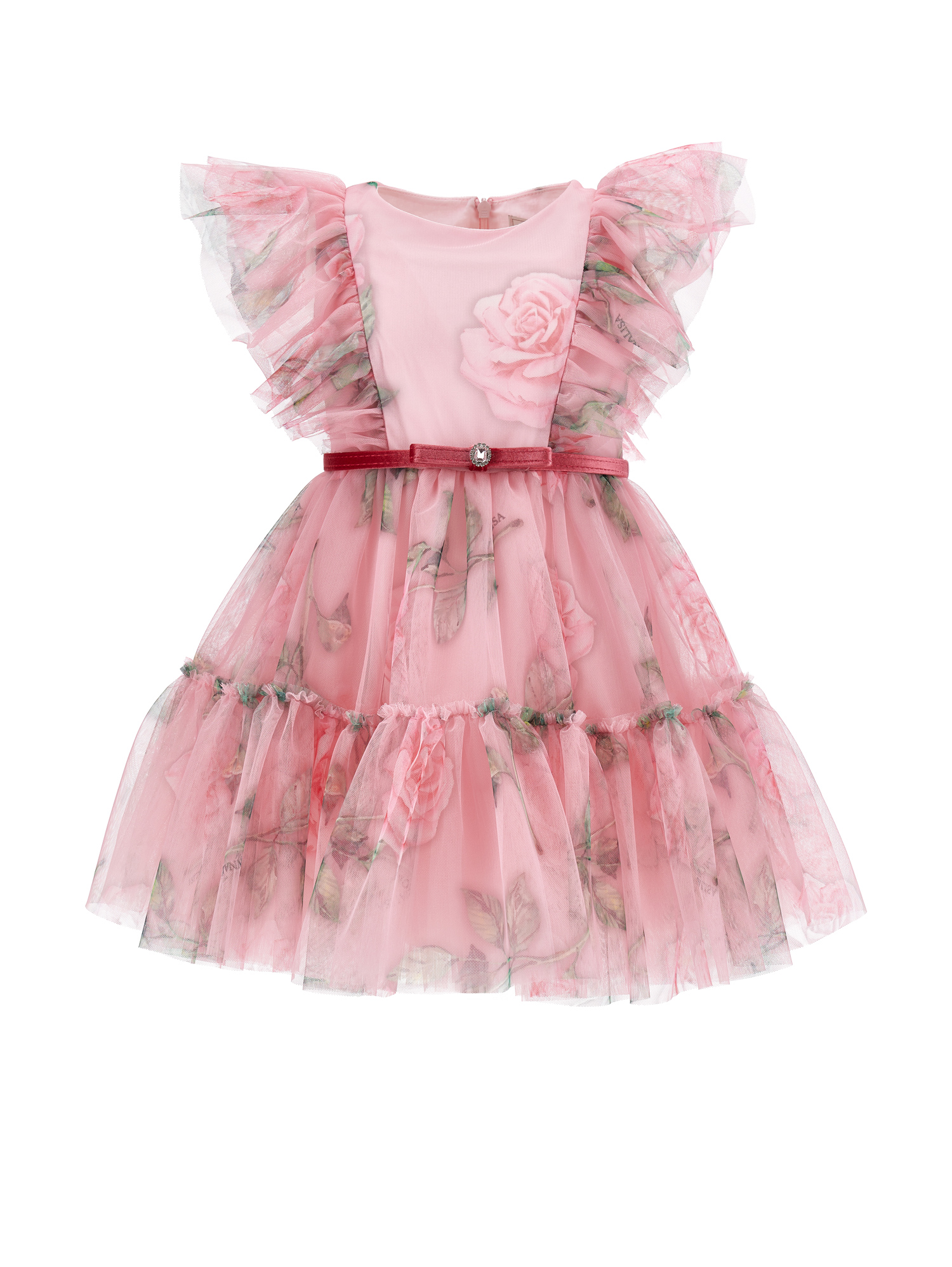 Monnalisa Tulle Dress With Flowers In Pink