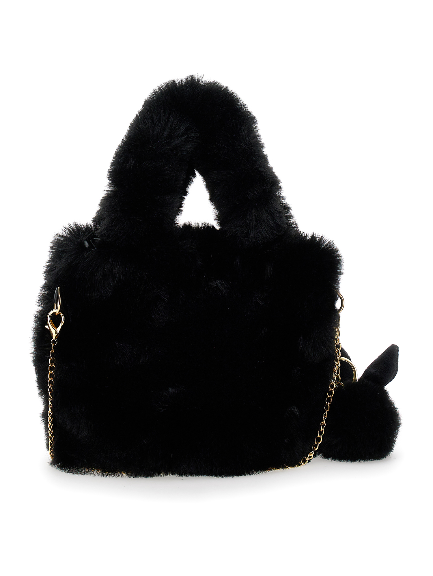 Monnalisa Plush Bag With Key Ring In Black