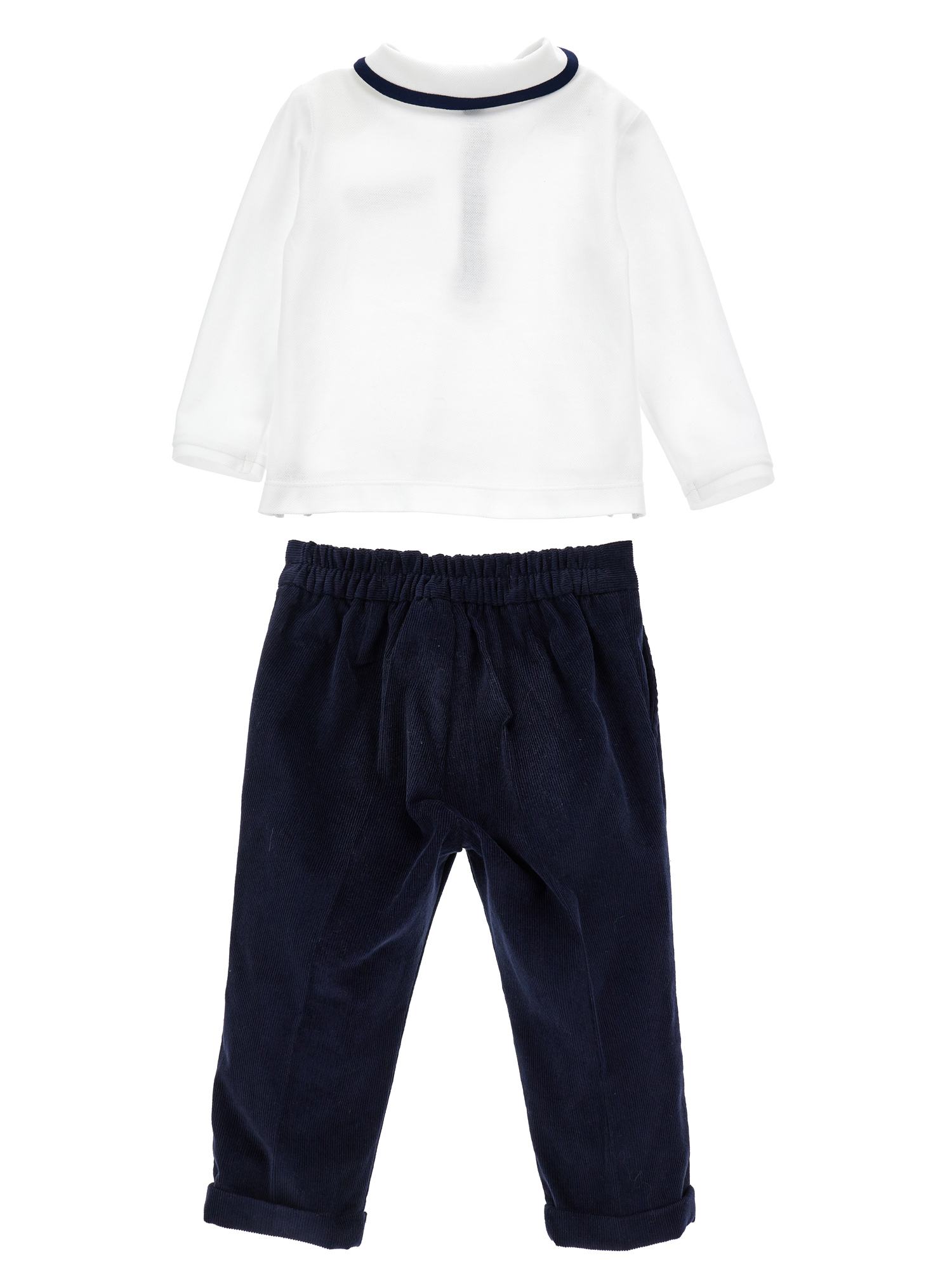 Monnalisa Elegant Suit With Pocket Square And Bow Tie In Cream + Navy Blue