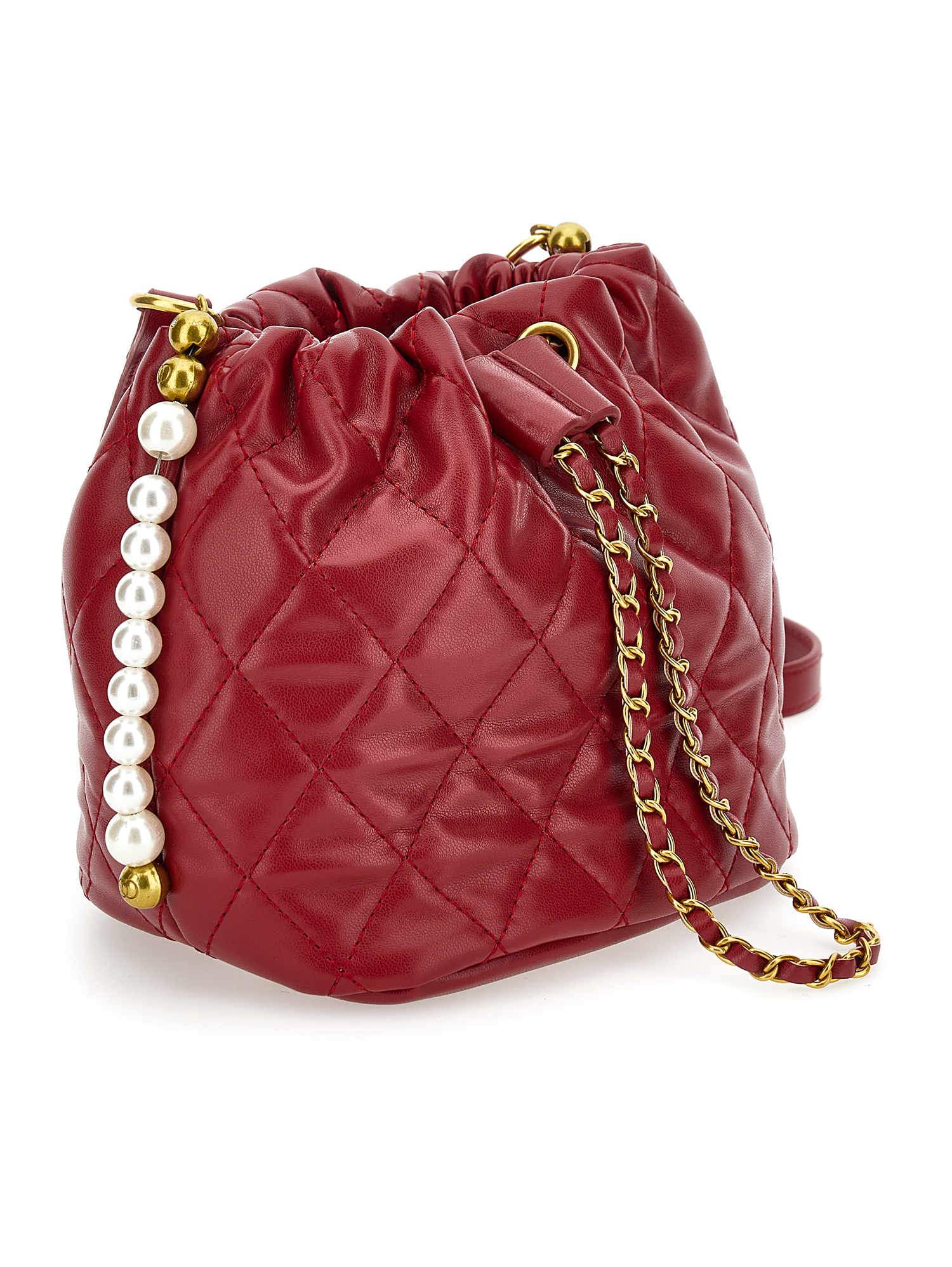 Shop Monnalisa Coated Fabric Bucket Bag In Burgundy