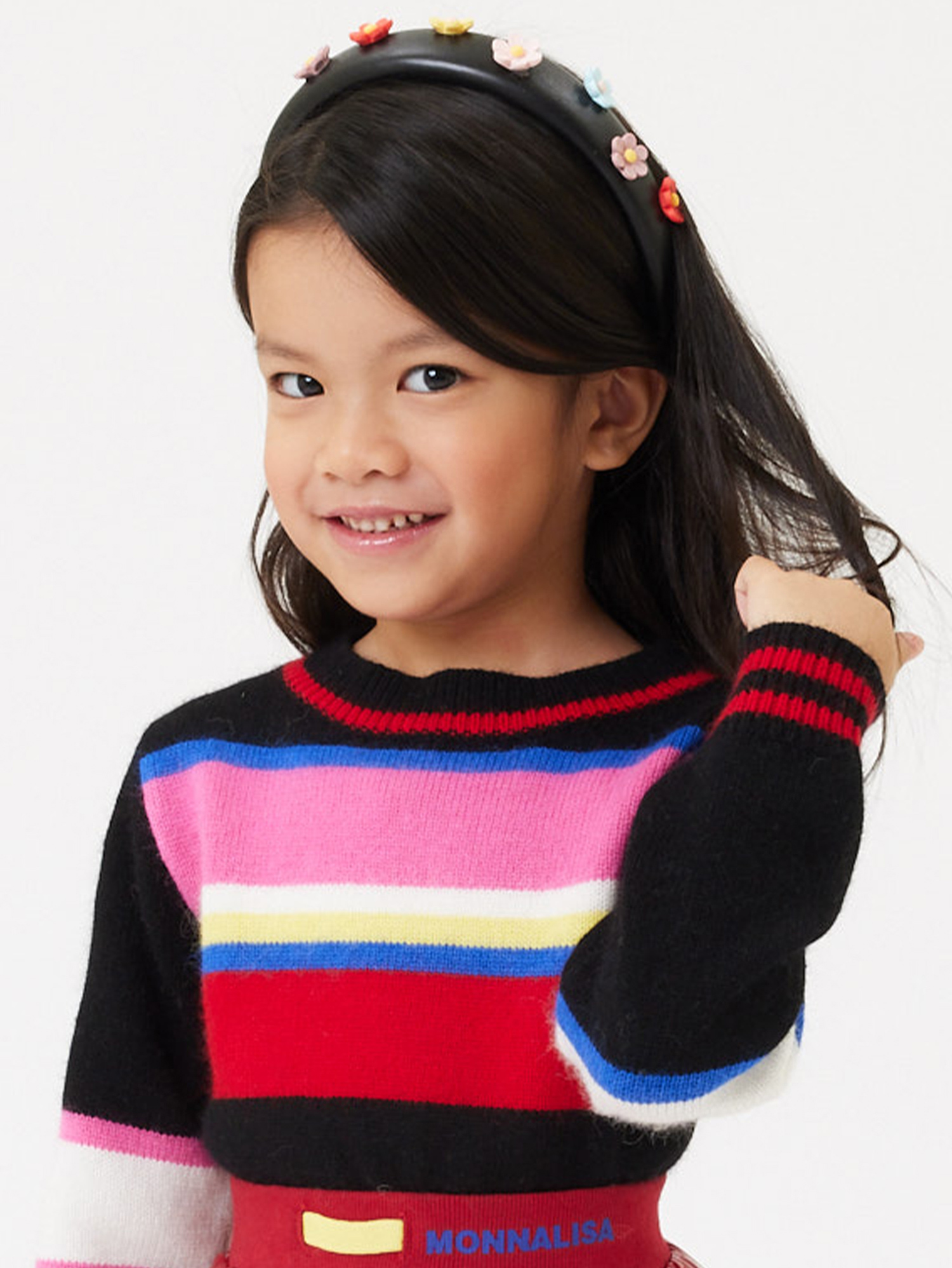 Monnalisa Soft Striped Sweater In Multicolor