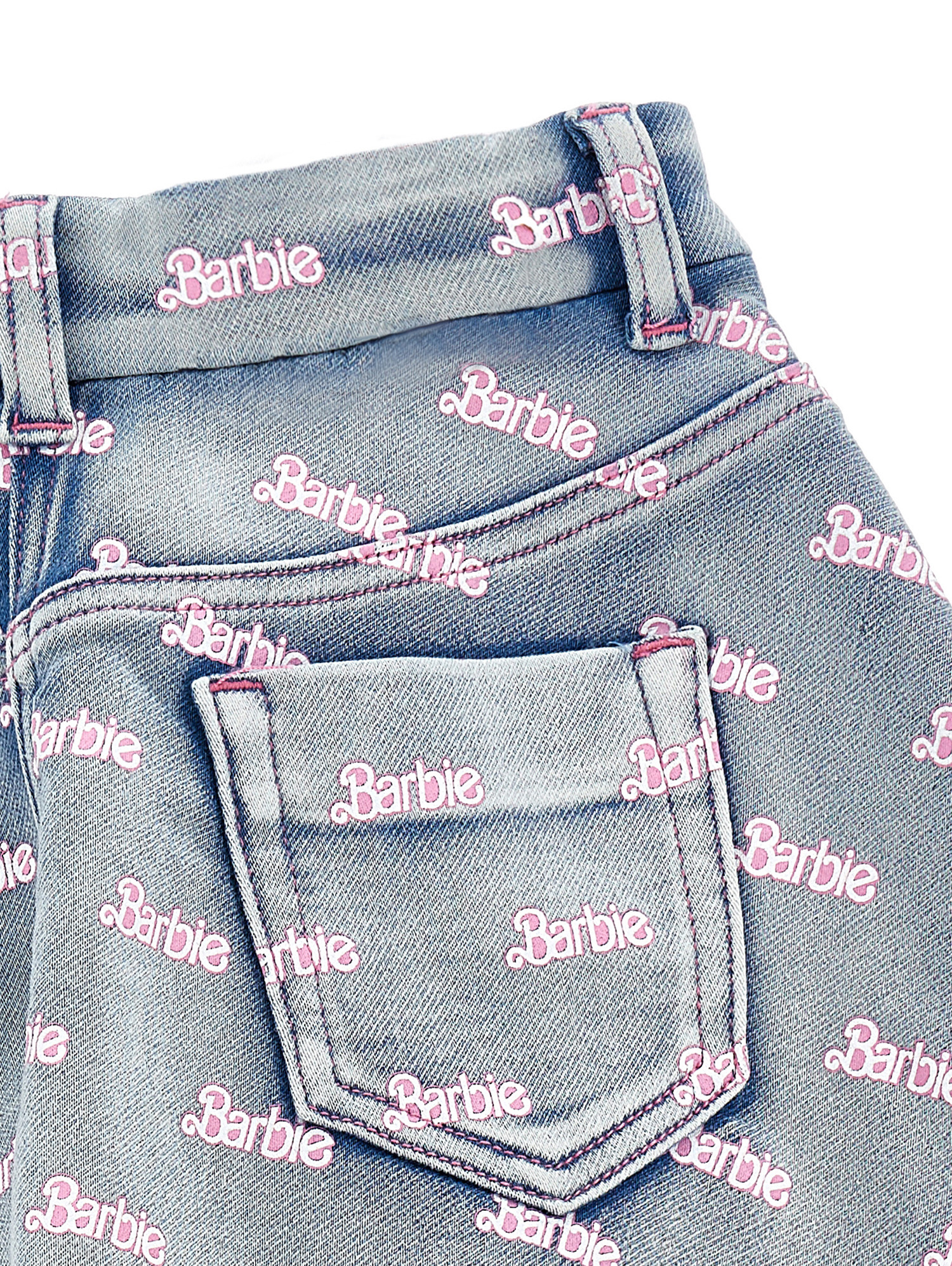 Shop Monnalisa Barbie Denim Shorts In Stone Bleach