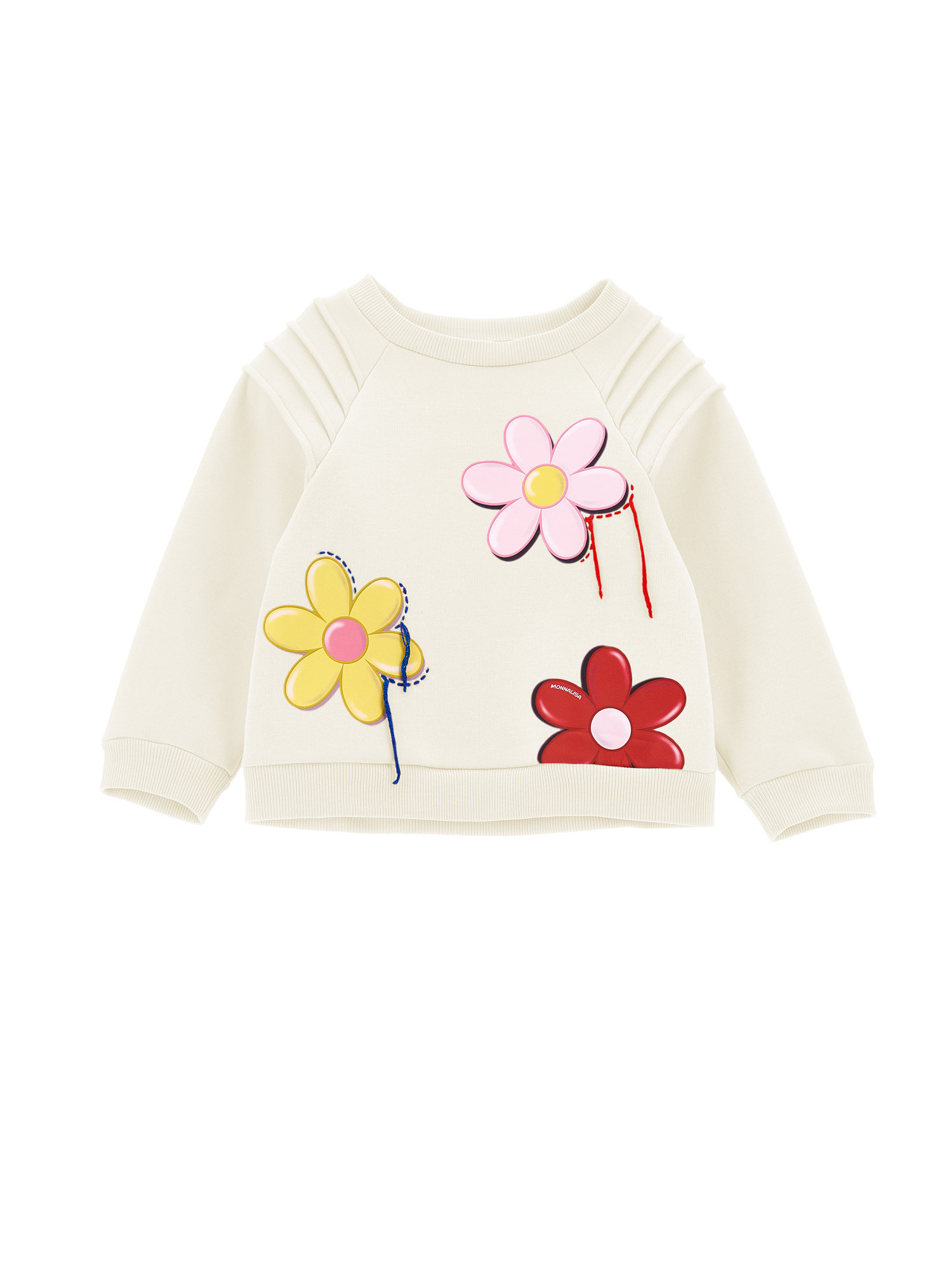Monnalisa Sweatshirt With Maxi Flowers In Cream