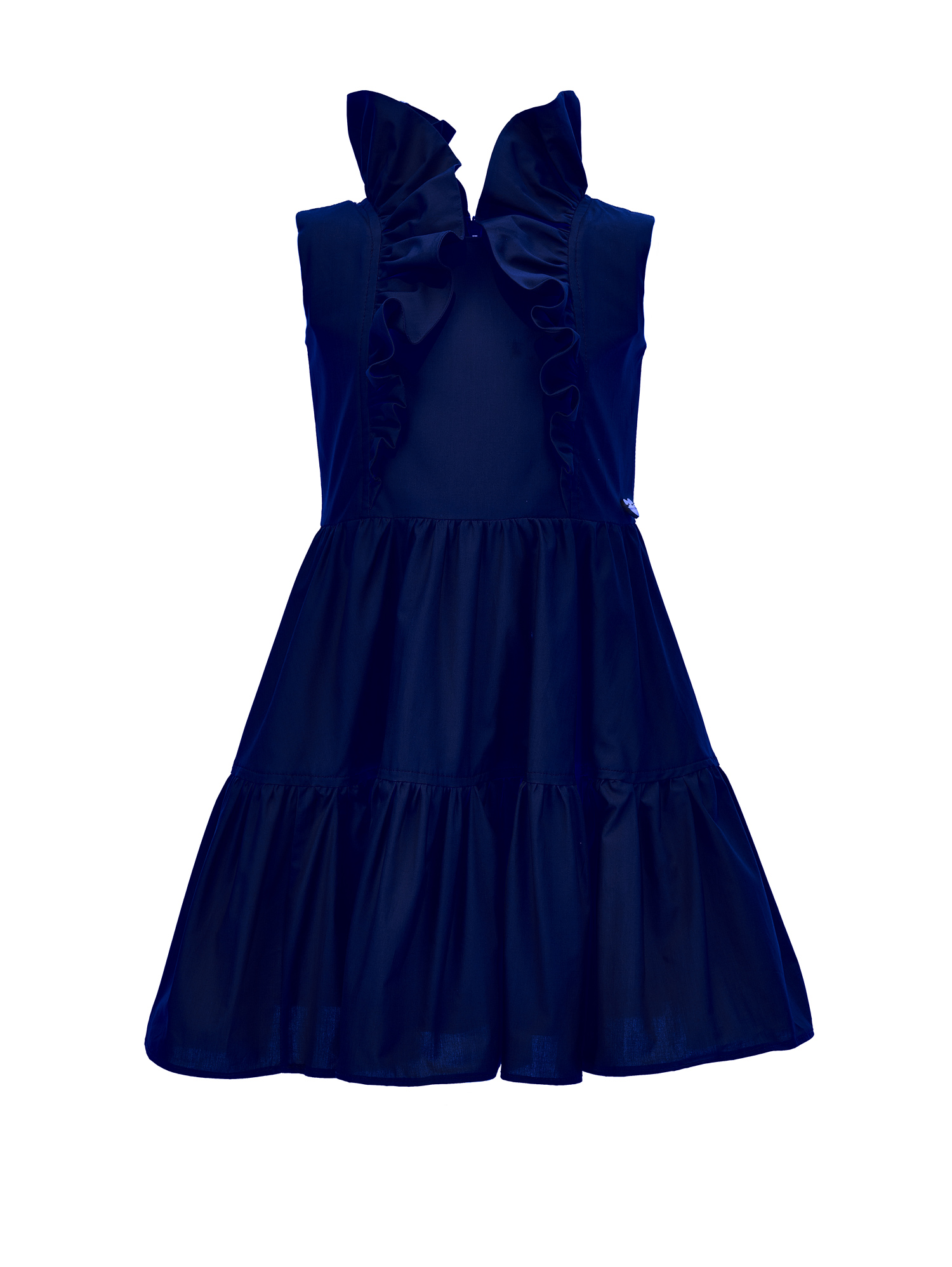 Monnalisa Poplin Dress With Trim In Navy Blue