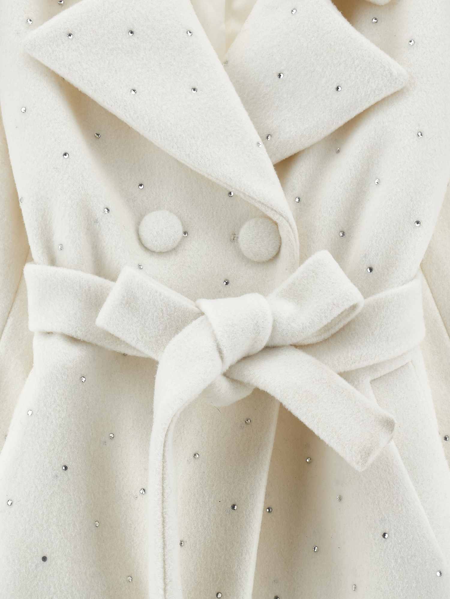 Monnalisa Cloth Coat With Rhinestones In Cream