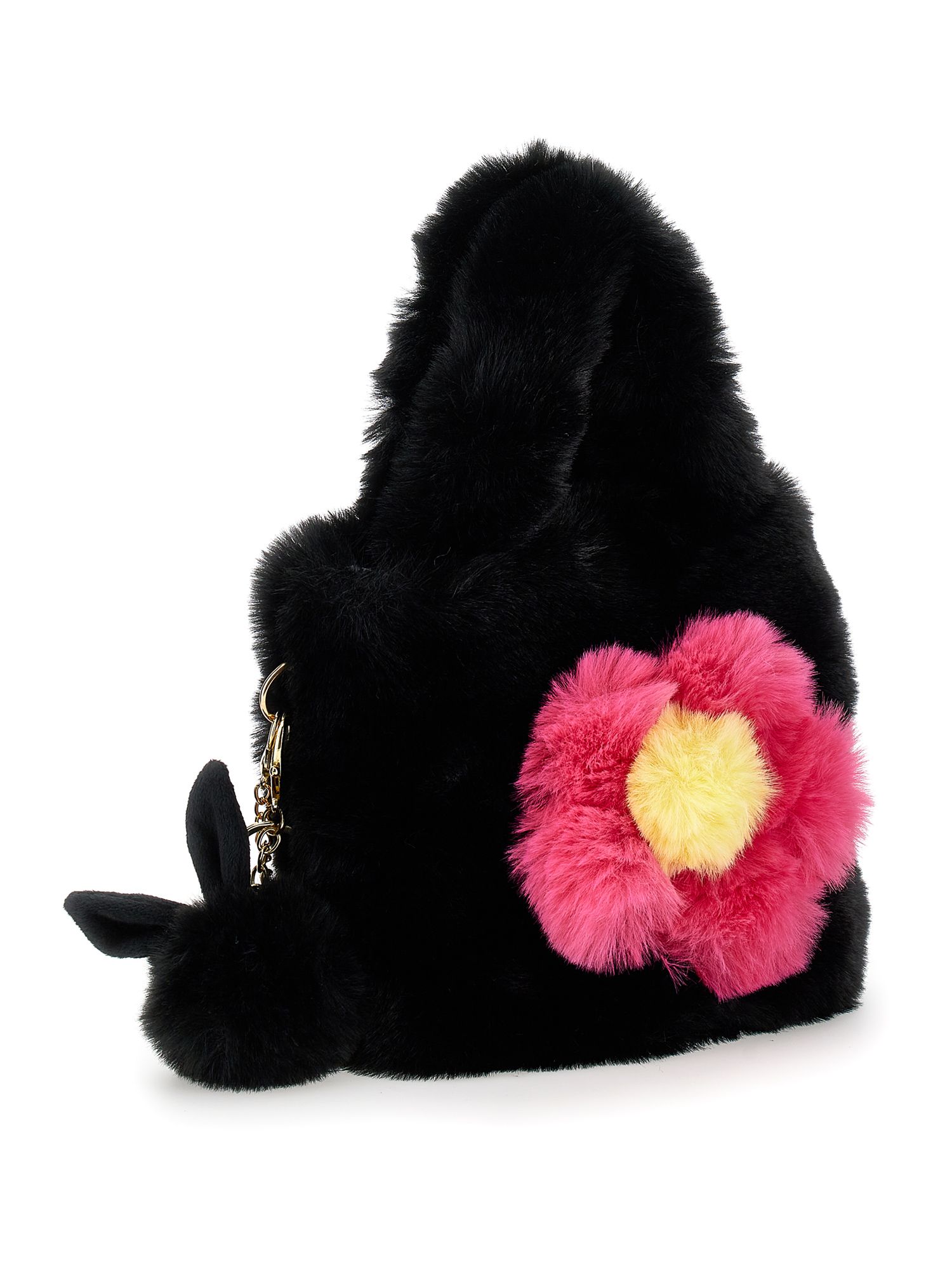 Monnalisa Plush Bag With Key Ring In Black