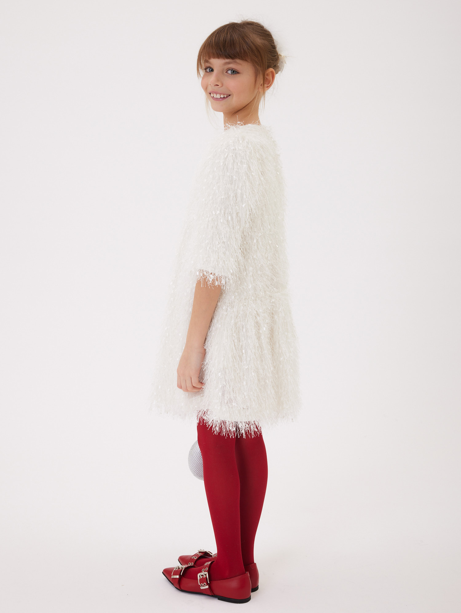 Monnalisa Viscose Fringe Dress In Ecru