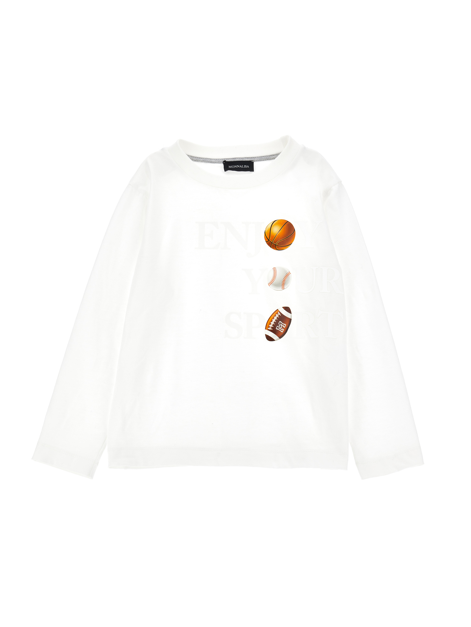 Monnalisa Sport Print Cotton T-shirt In Cream