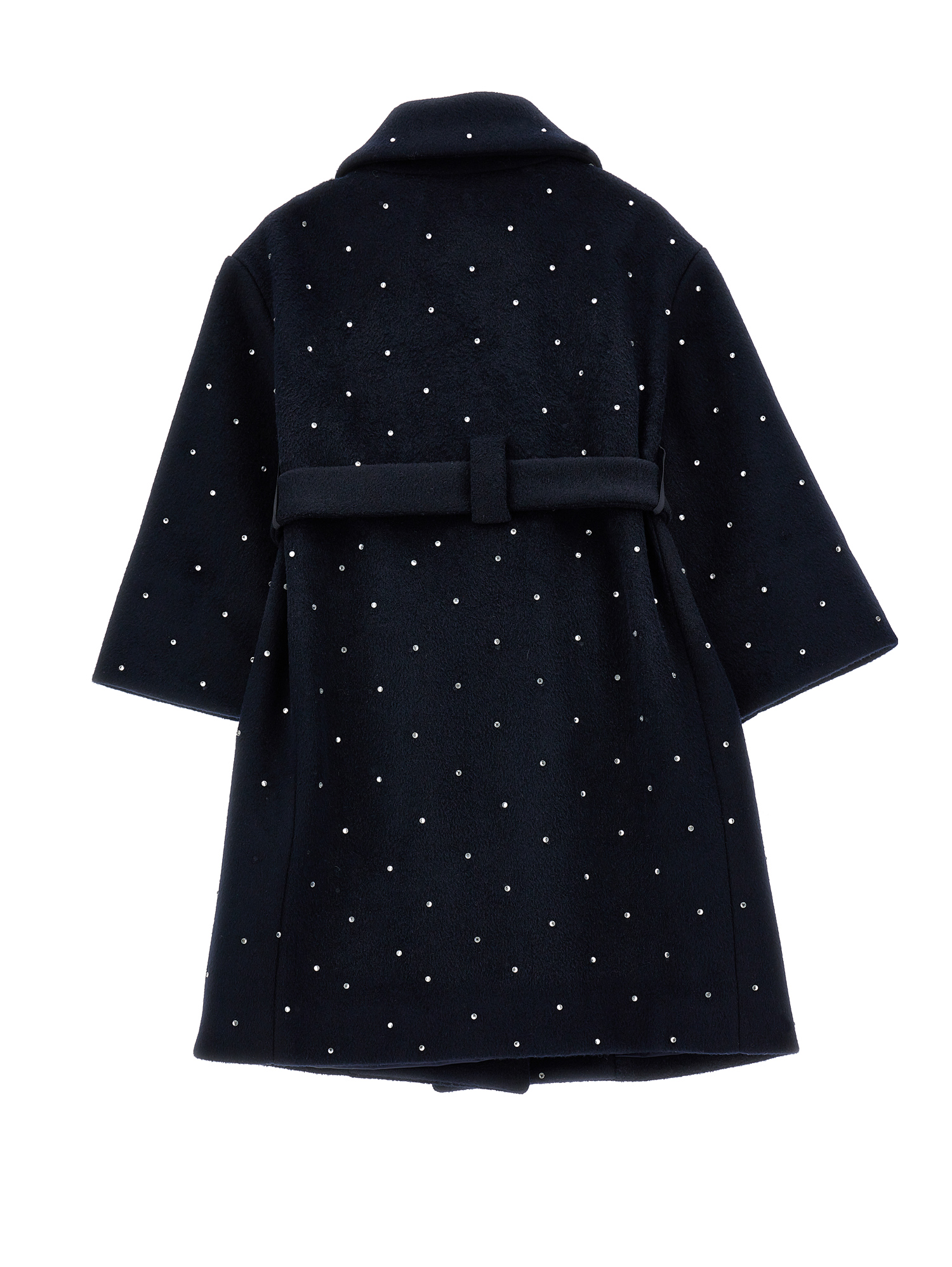 Monnalisa Cloth Coat With Rhinestones In Navy Blue