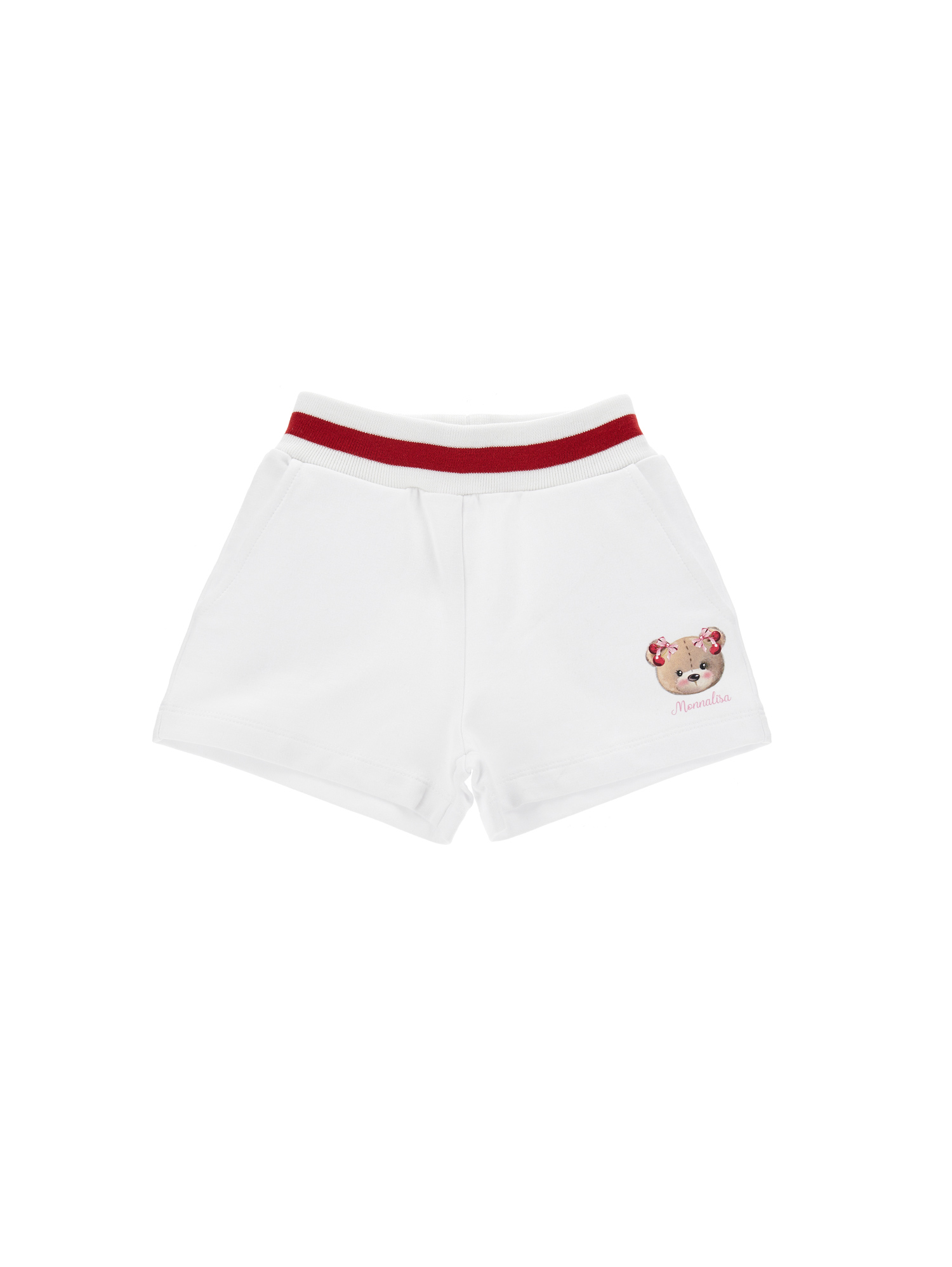 Monnalisa Cotton Fleece Teddy Shorts In White + Rosa Fairytale