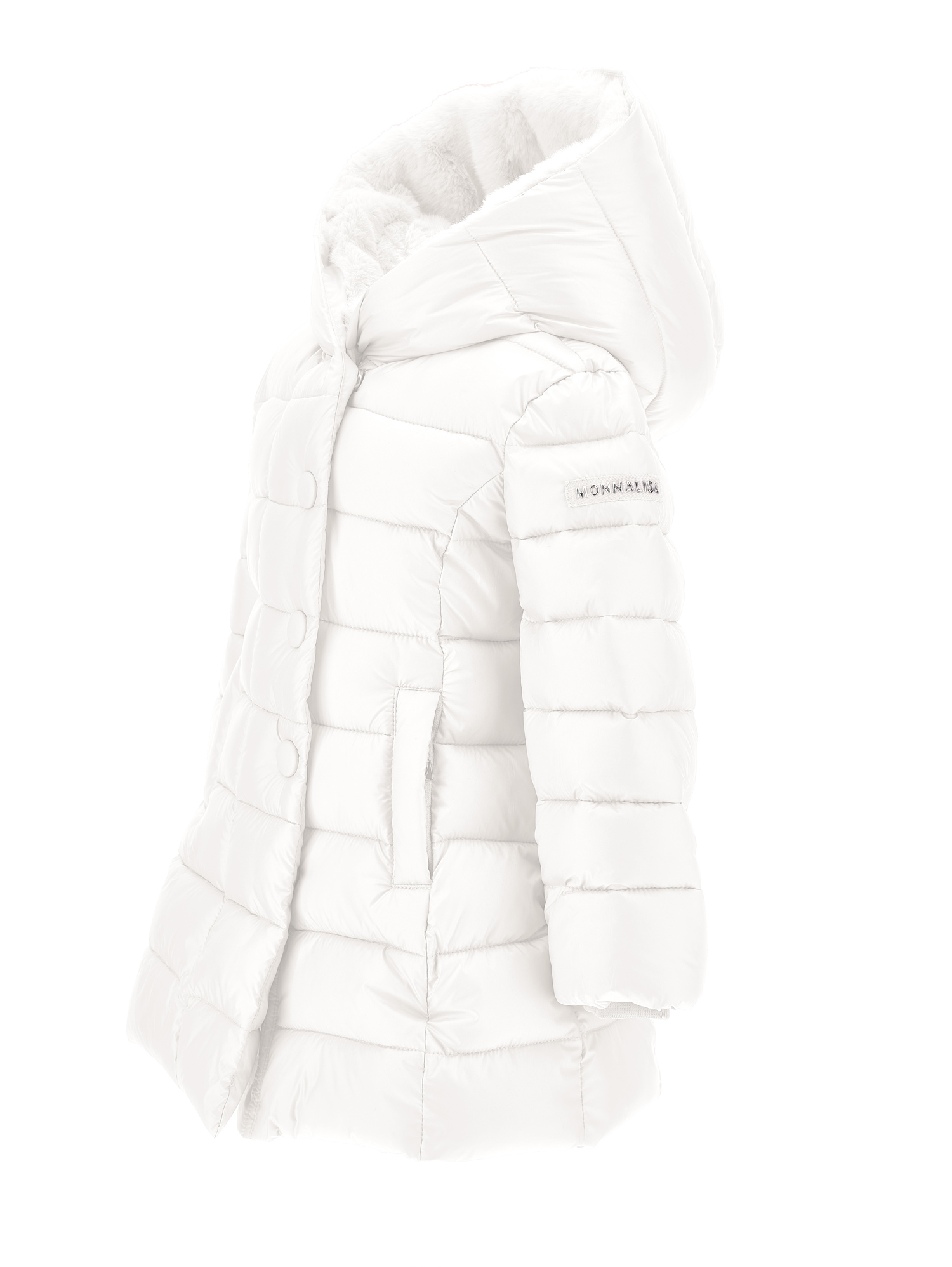 Monnalisa Technical Fabric And Plush Padded Coat In Cream