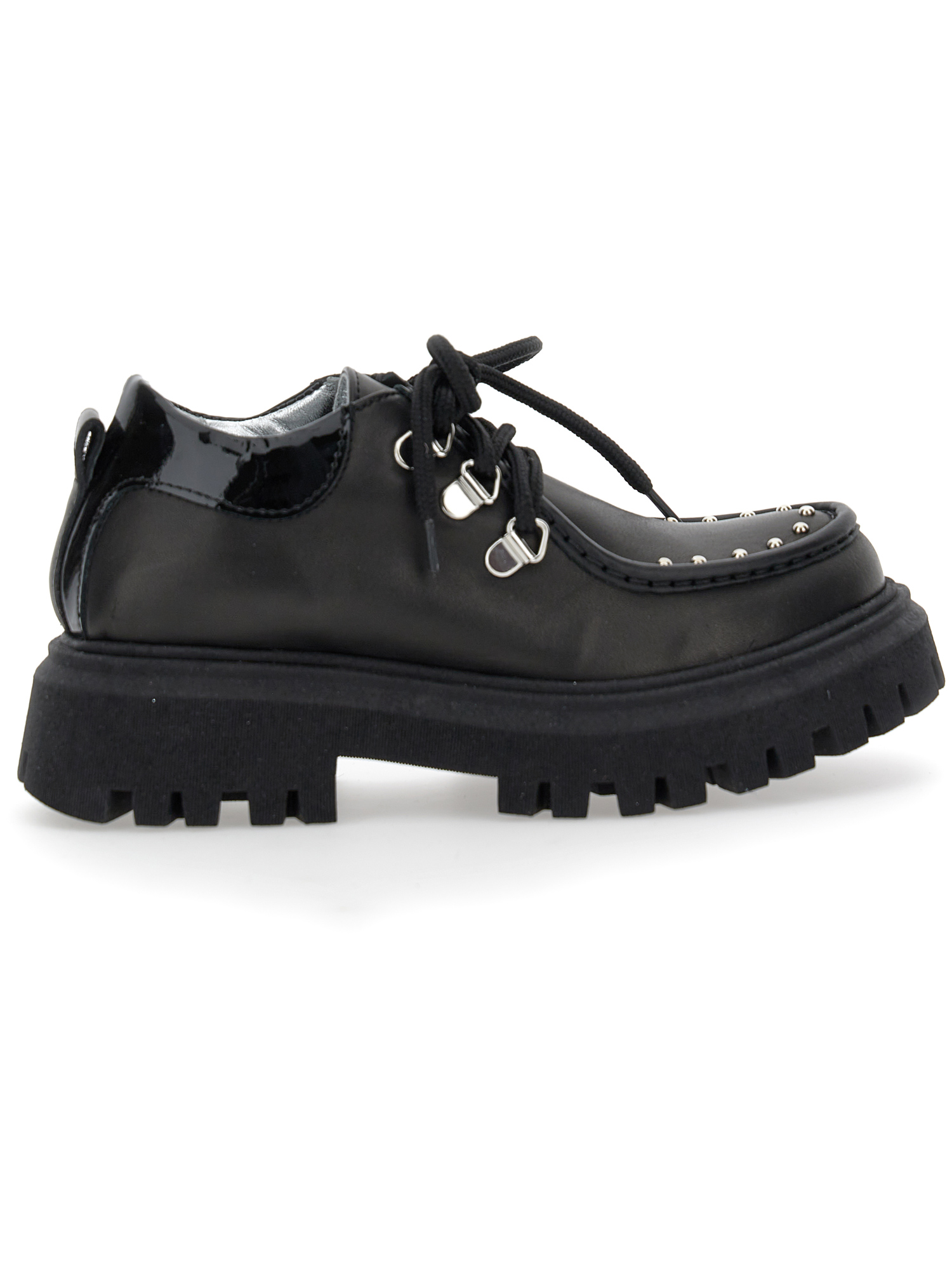Monnalisa Lace-up Leather Shoes In Black