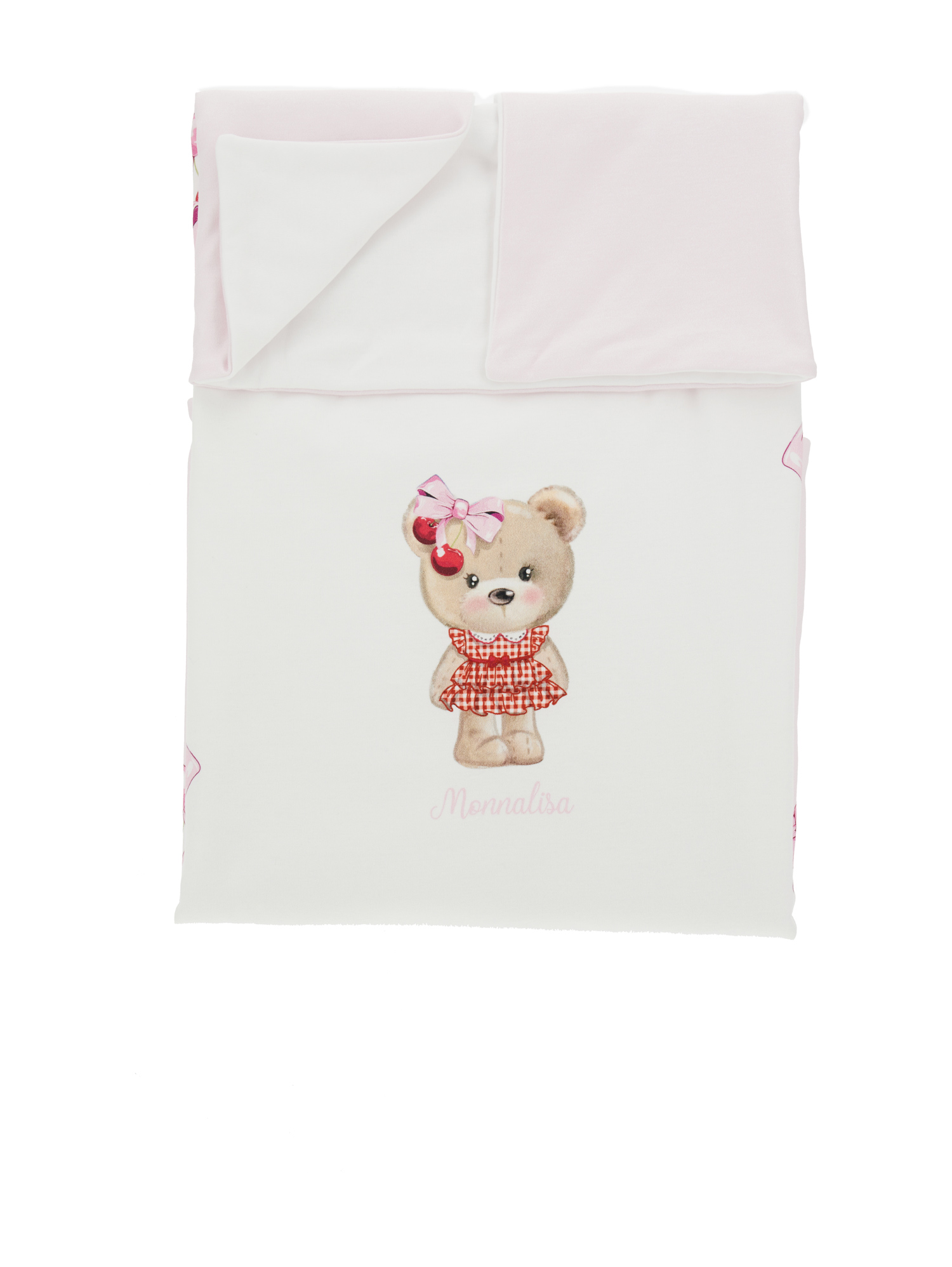 Monnalisa Two-tone Bear Print Blanket In Pink + White
