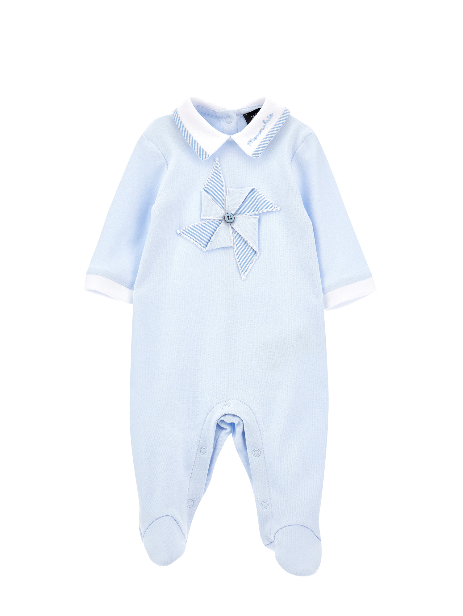 Monnalisa Kids'   Cotton Playsuit With Collar In Sky Blue