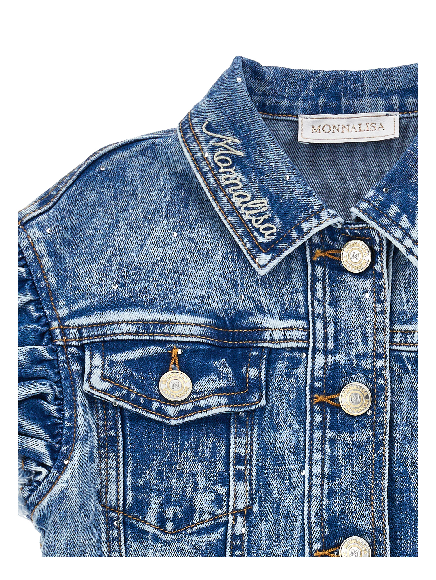 Monnalisa Stretch Denim Gilet In Blu Stone Denim