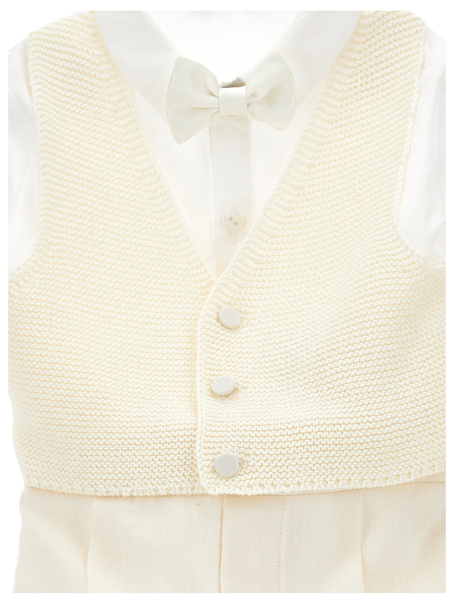 Monnalisa Elegant Knitted Waistcoat Suit In Ecru + Cream