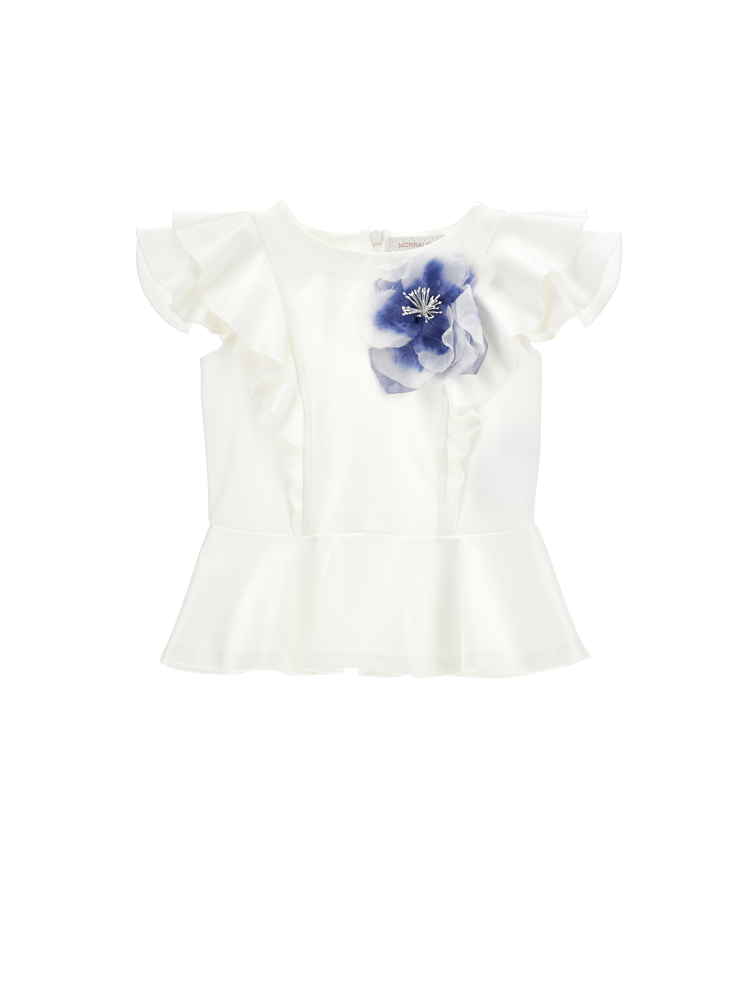 Monnalisa Babies'   Top With Appliqué Rose In Cream + Electric Blue
