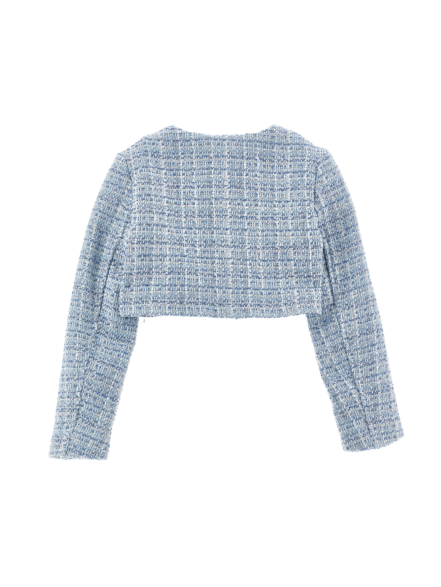 Monnalisa Boucle Jacket With Jewel Buttons In Light Blue + Silver