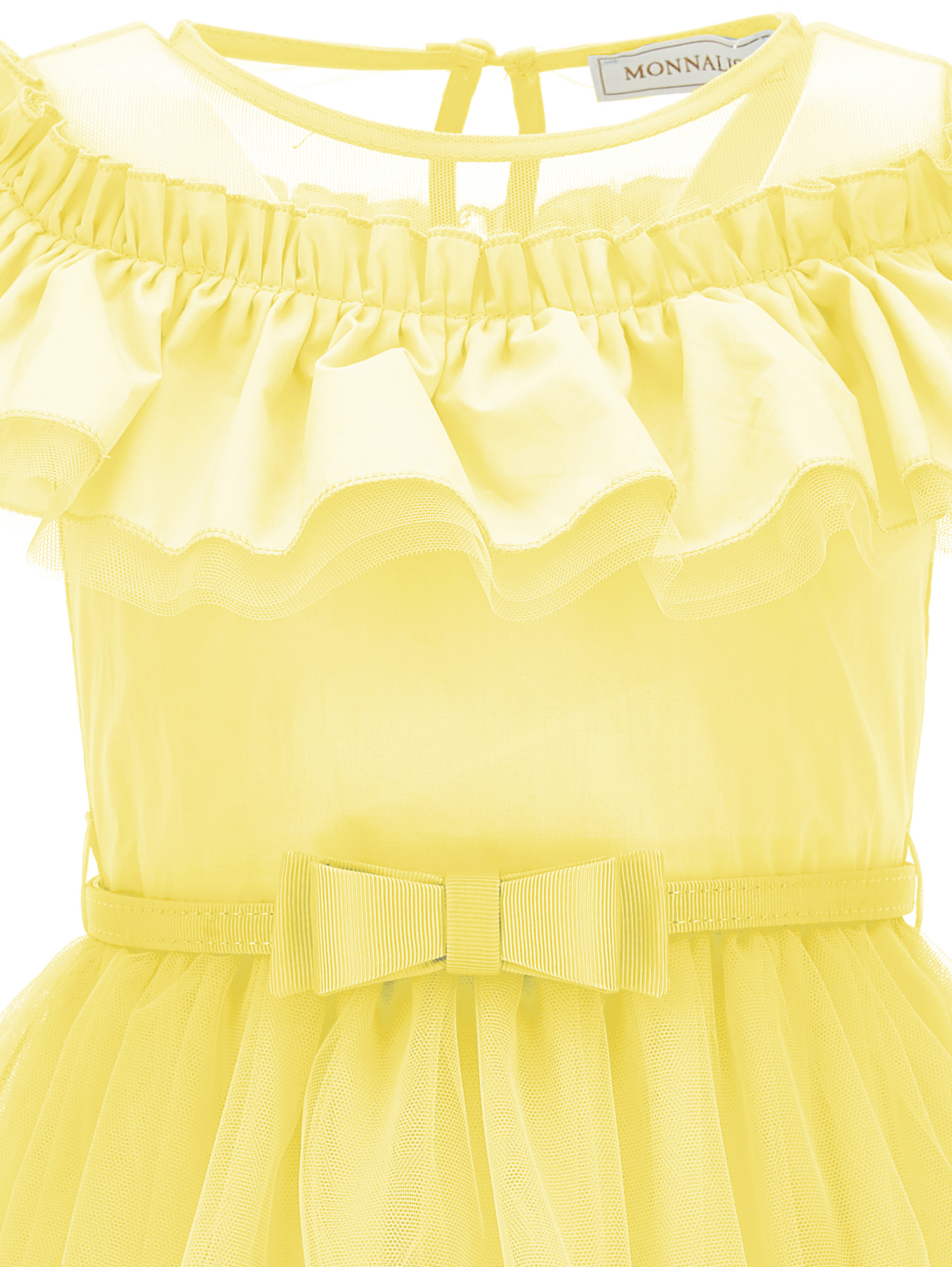 Monnalisa Tulle Dress With Flounce In Light Yellow
