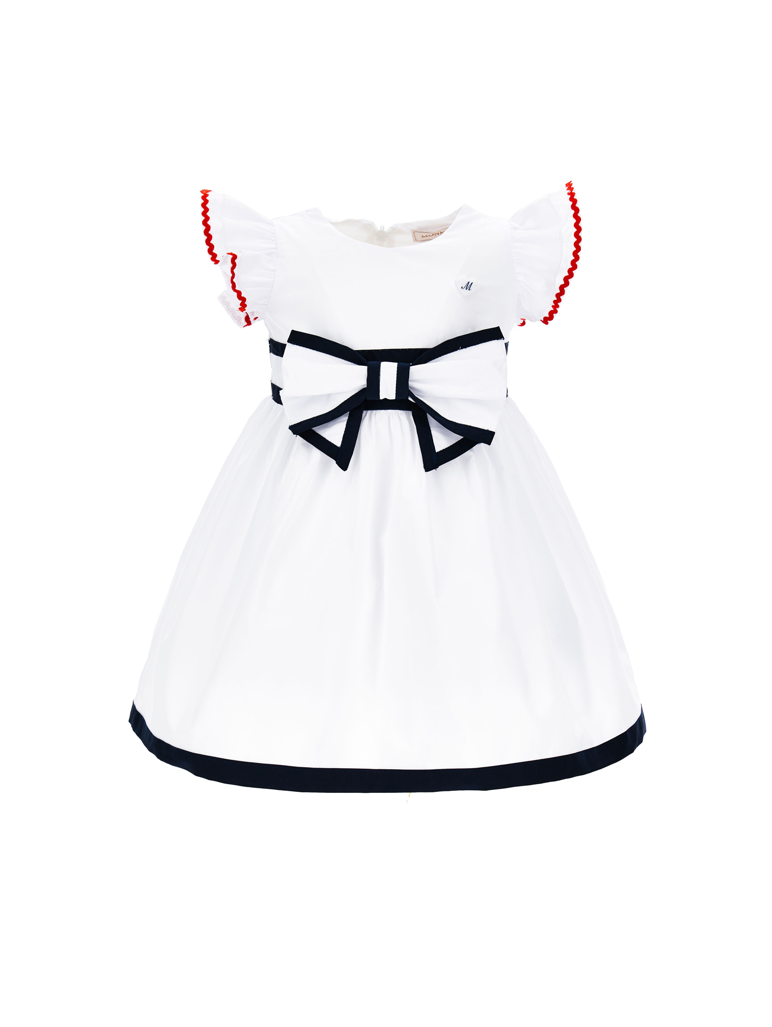 Monnalisa Kids' Cotton Poplin Dress W/ Bow In White + Blue