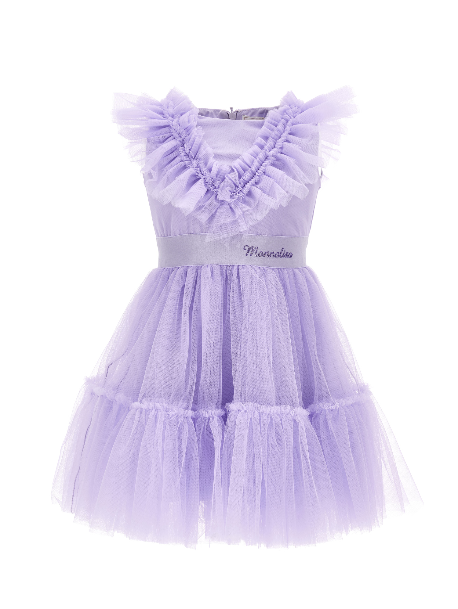 Monnalisa Kids'   Silk-touch Tulle Dress With Rhinestones In Purple