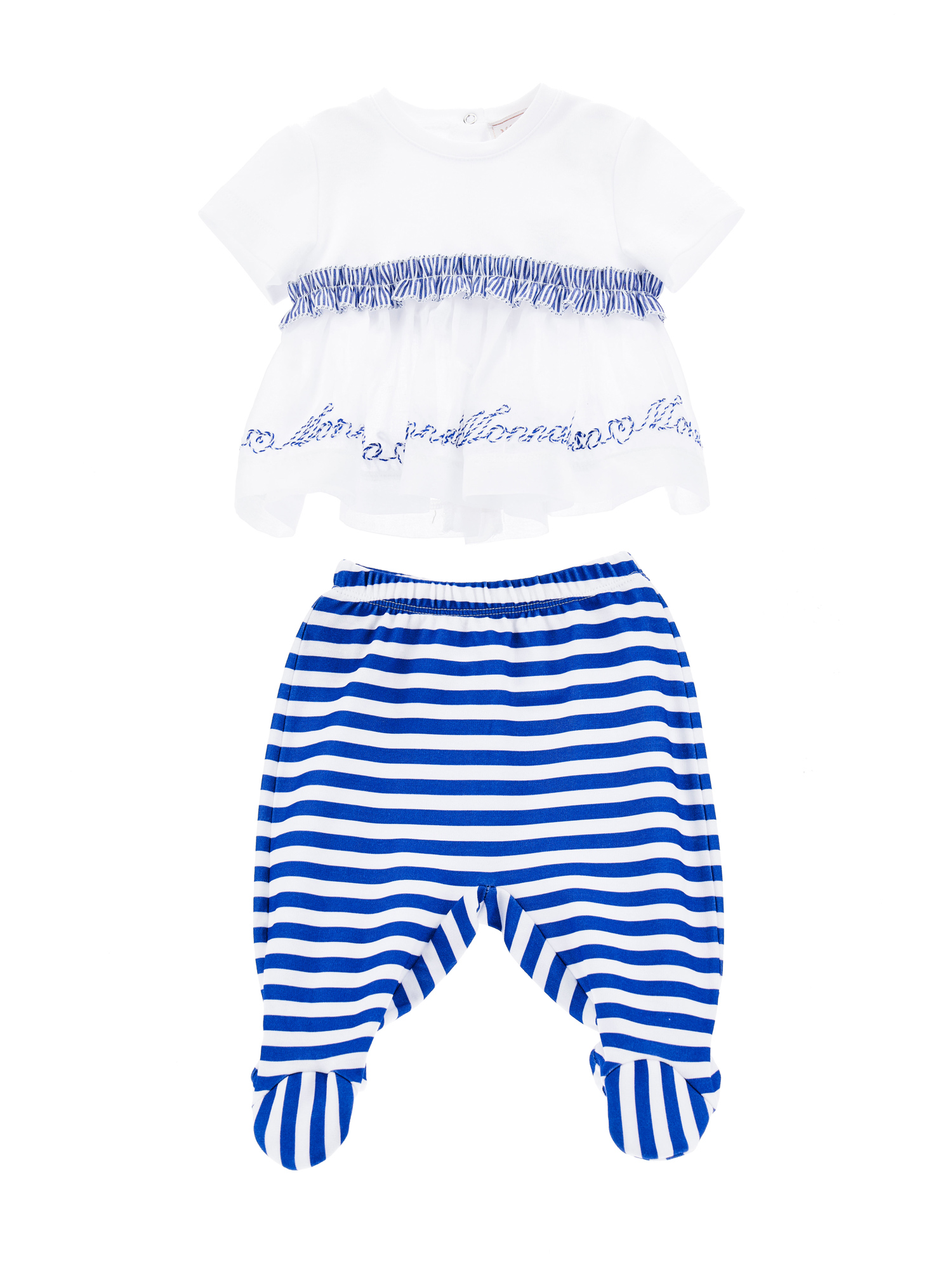 Shop Monnalisa Two-piece Baby Girl Set In White + Blue