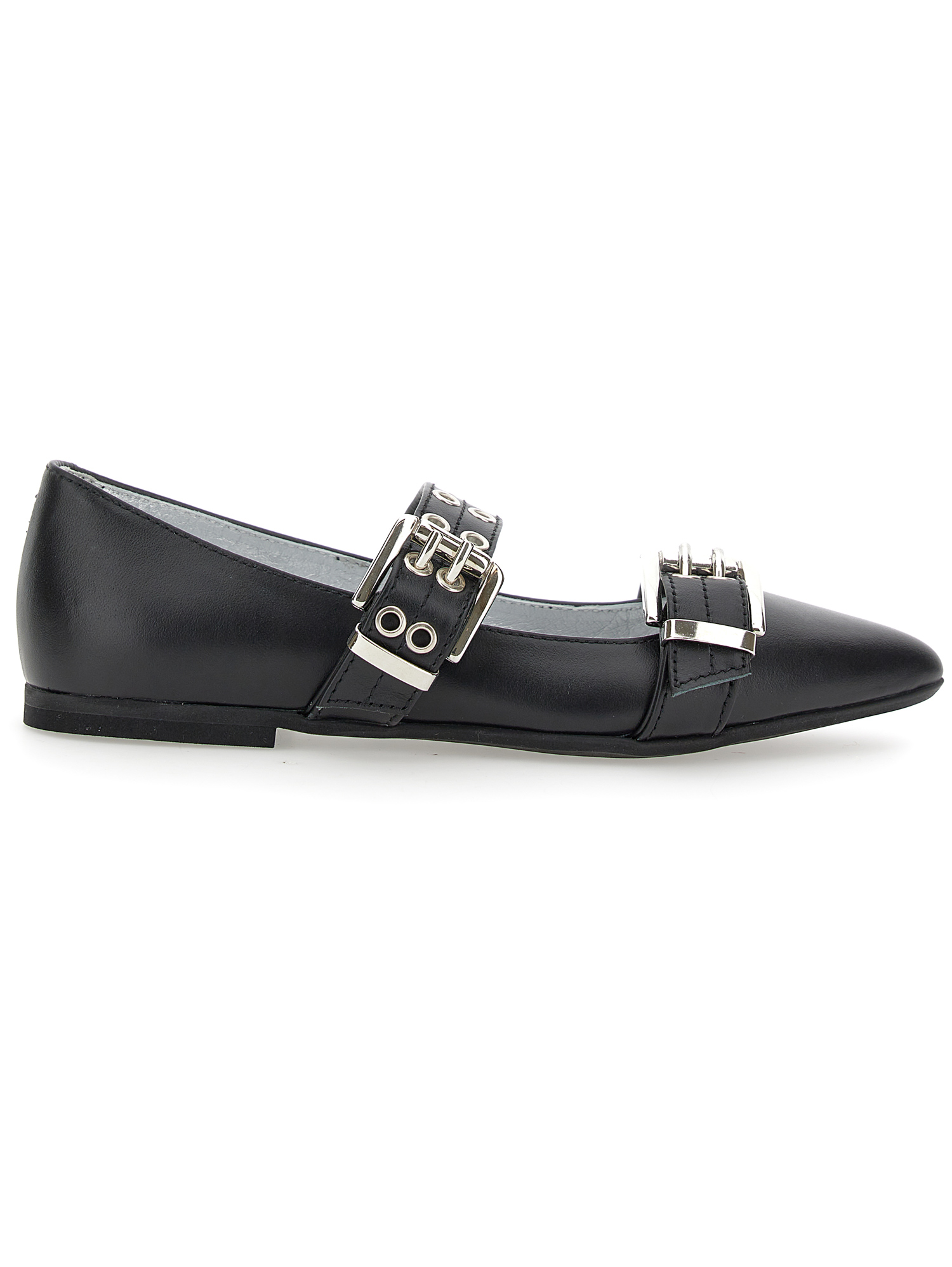 Monnalisa Leather Ballet Flats With Buckle In Black