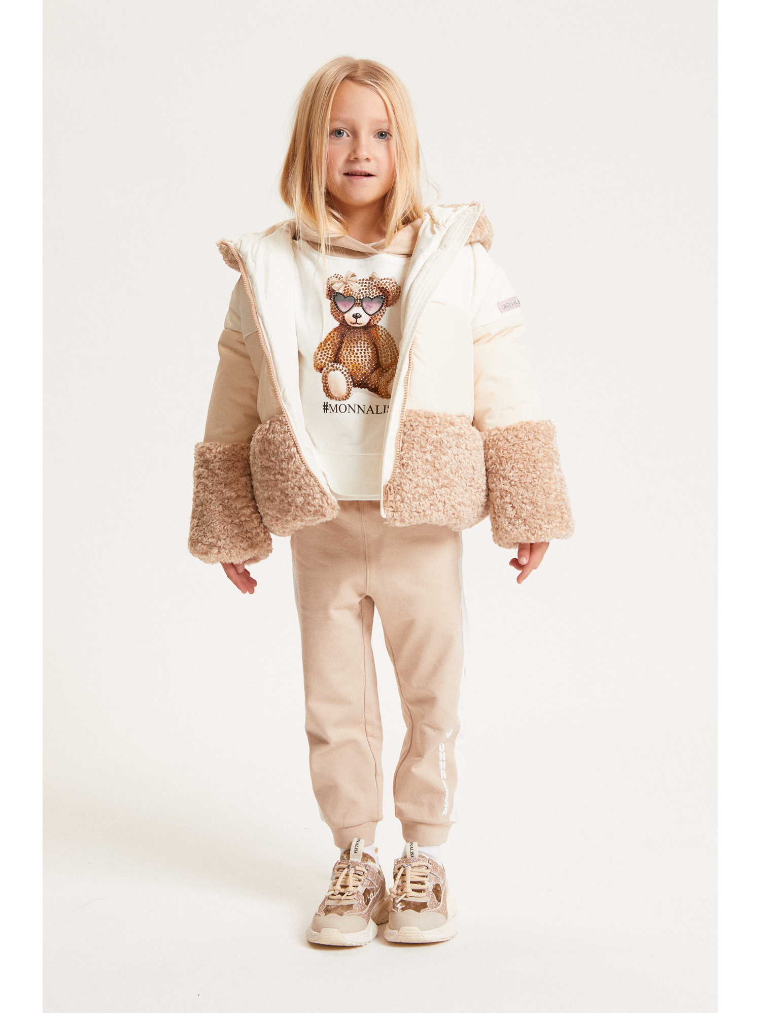 Monnalisa Contrast-panel Track Pants In Neutral