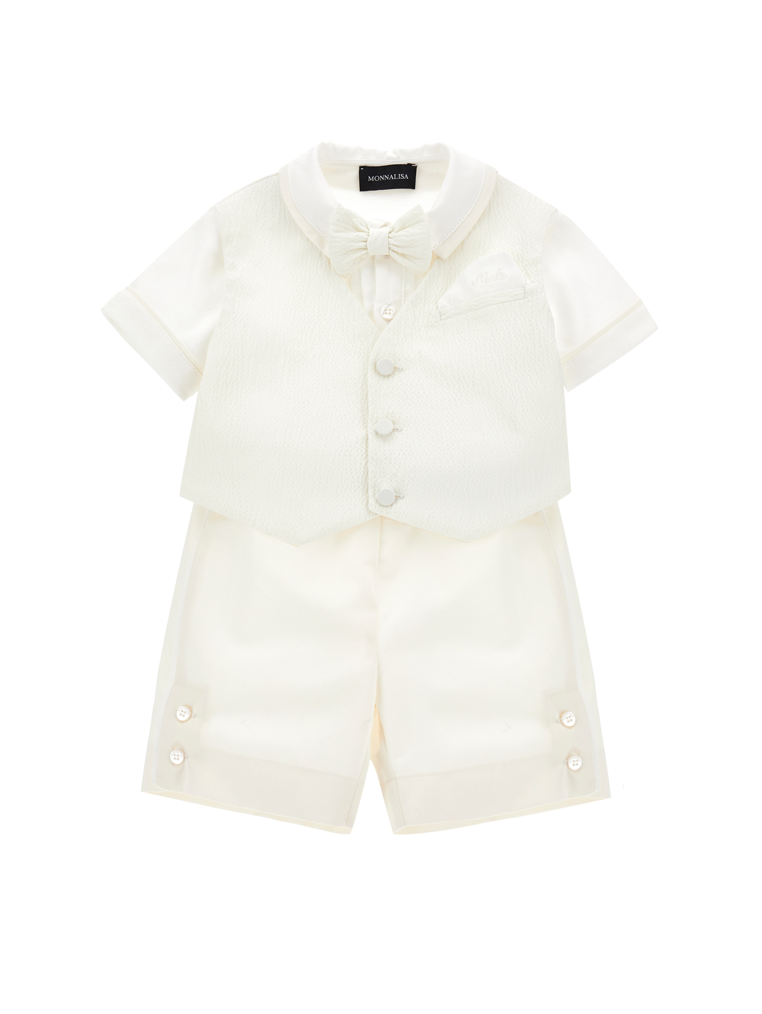Monnalisa Babies'   Three-piece Ceremony Suit In Ultra-fine Satin In Butter +  Cream