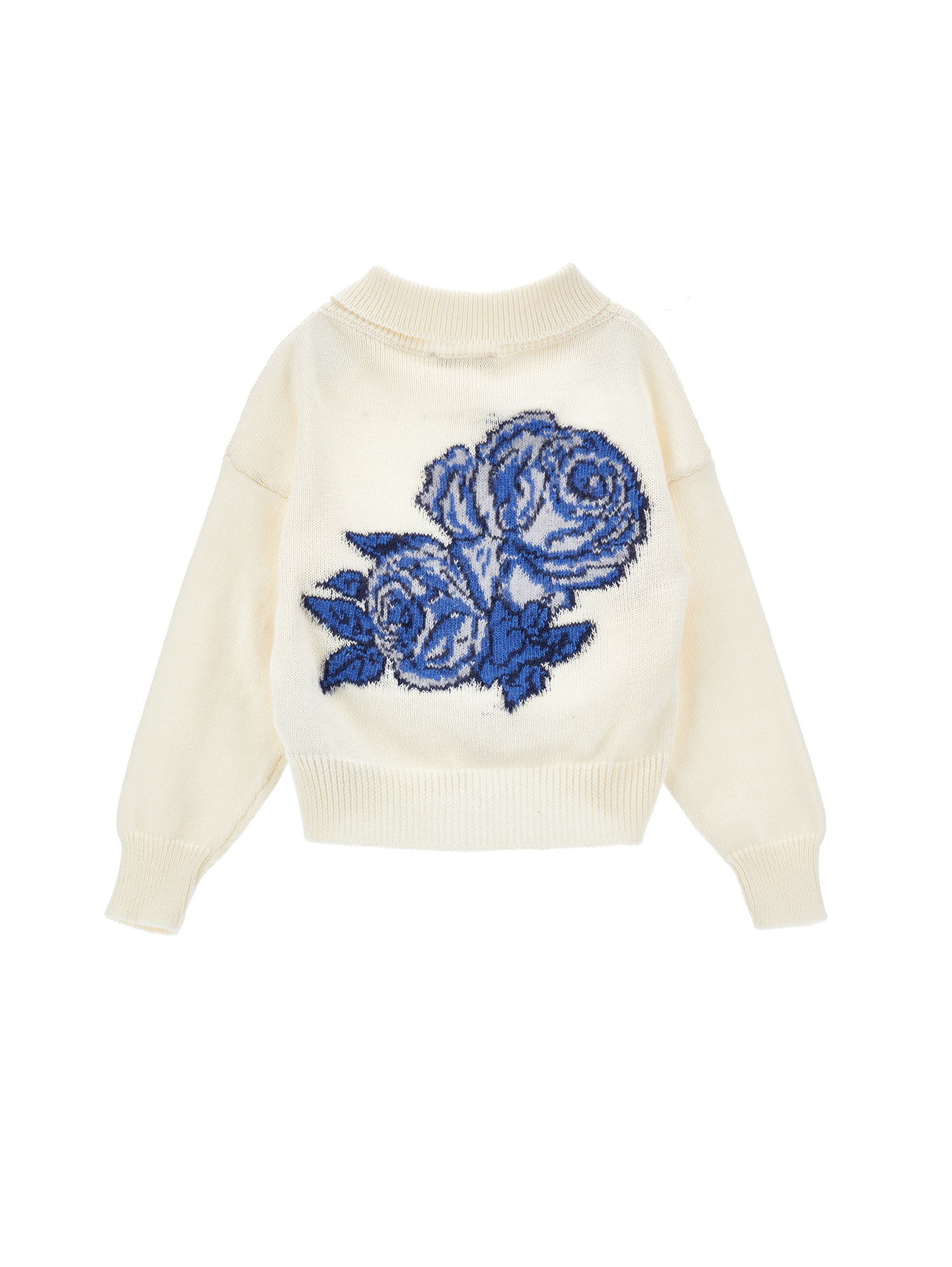 Monnalisa Mix Cardigan With Rose Inlay In Cream + Navy Blue