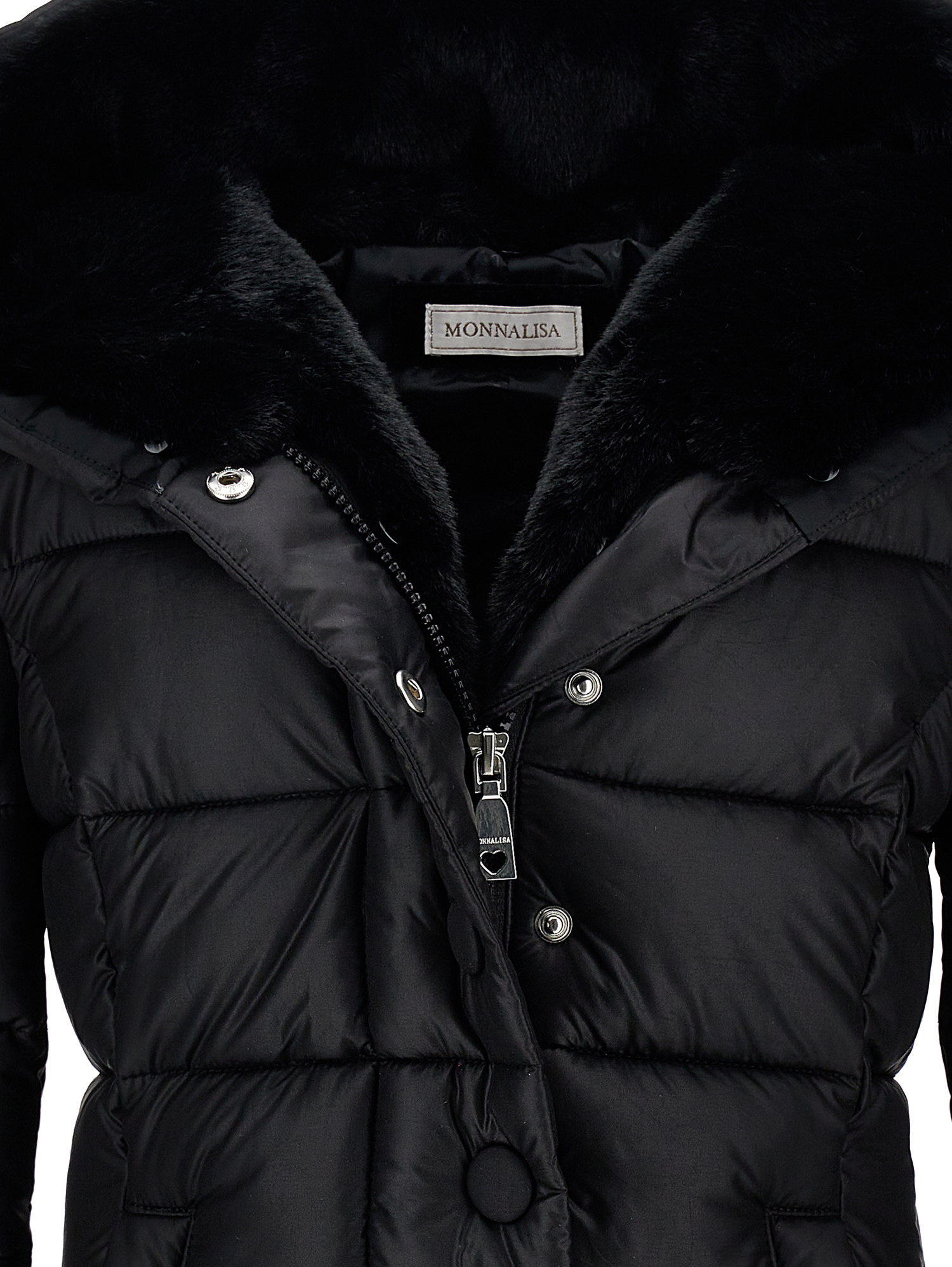 Monnalisa Technical Fabric And Plush Padded Coat In Black